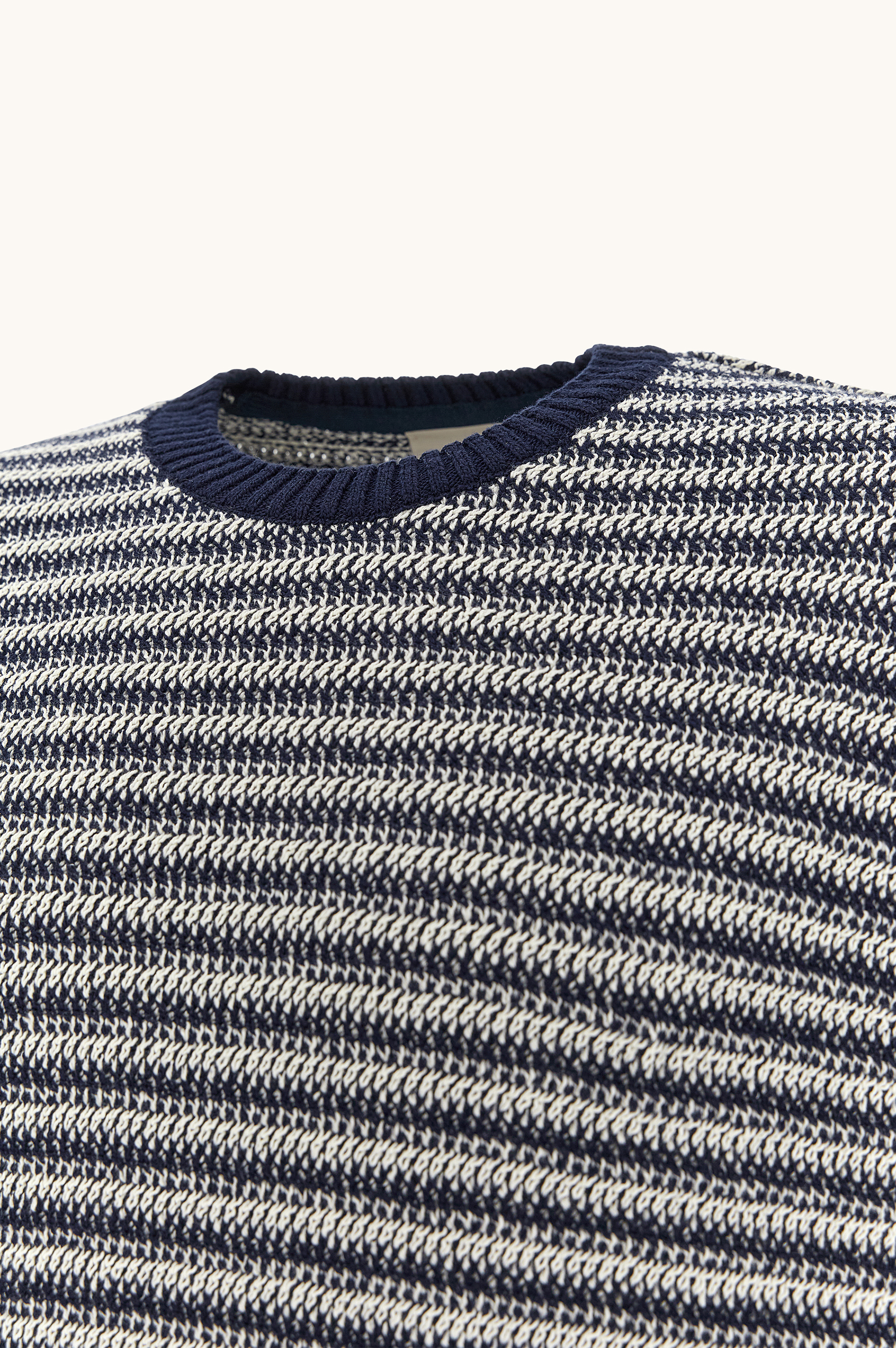 Crew‑neck sweater in boucl&eacute; cotton with striped pattern image number 5