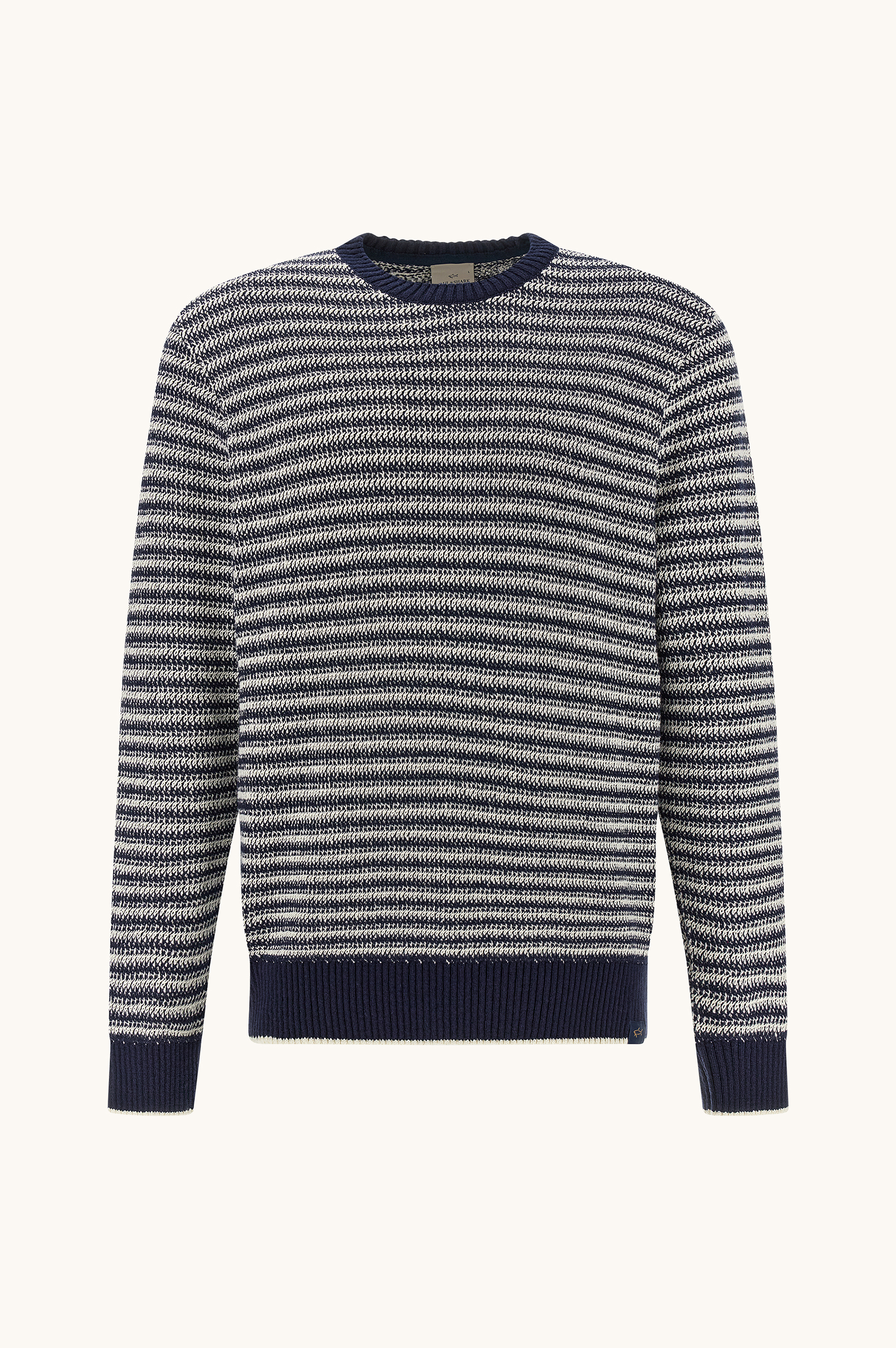 Crew‑neck sweater in boucl&eacute; cotton with striped pattern image number 1