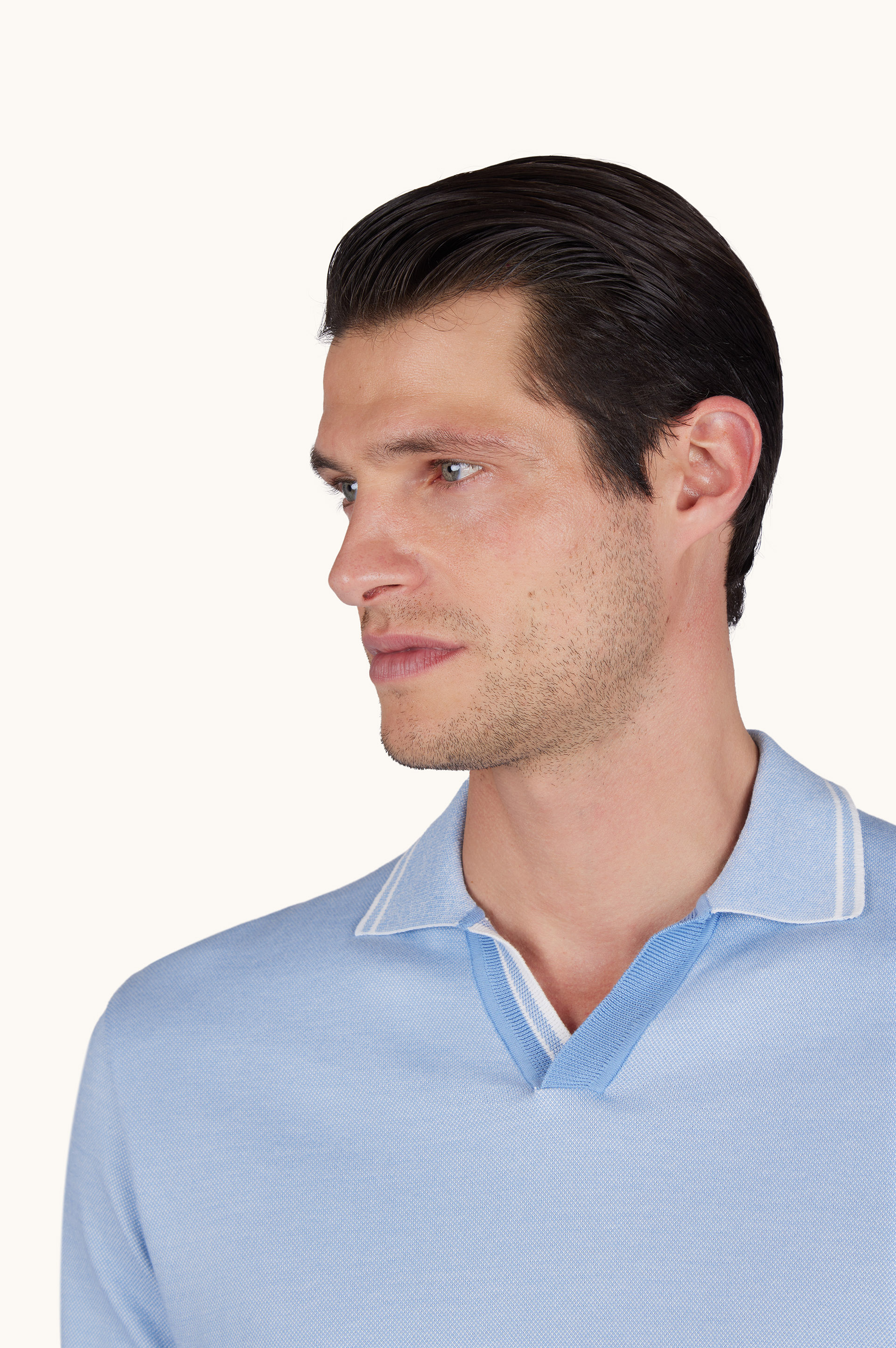 Polo shirt with open collar in Piuma cotton image number 3