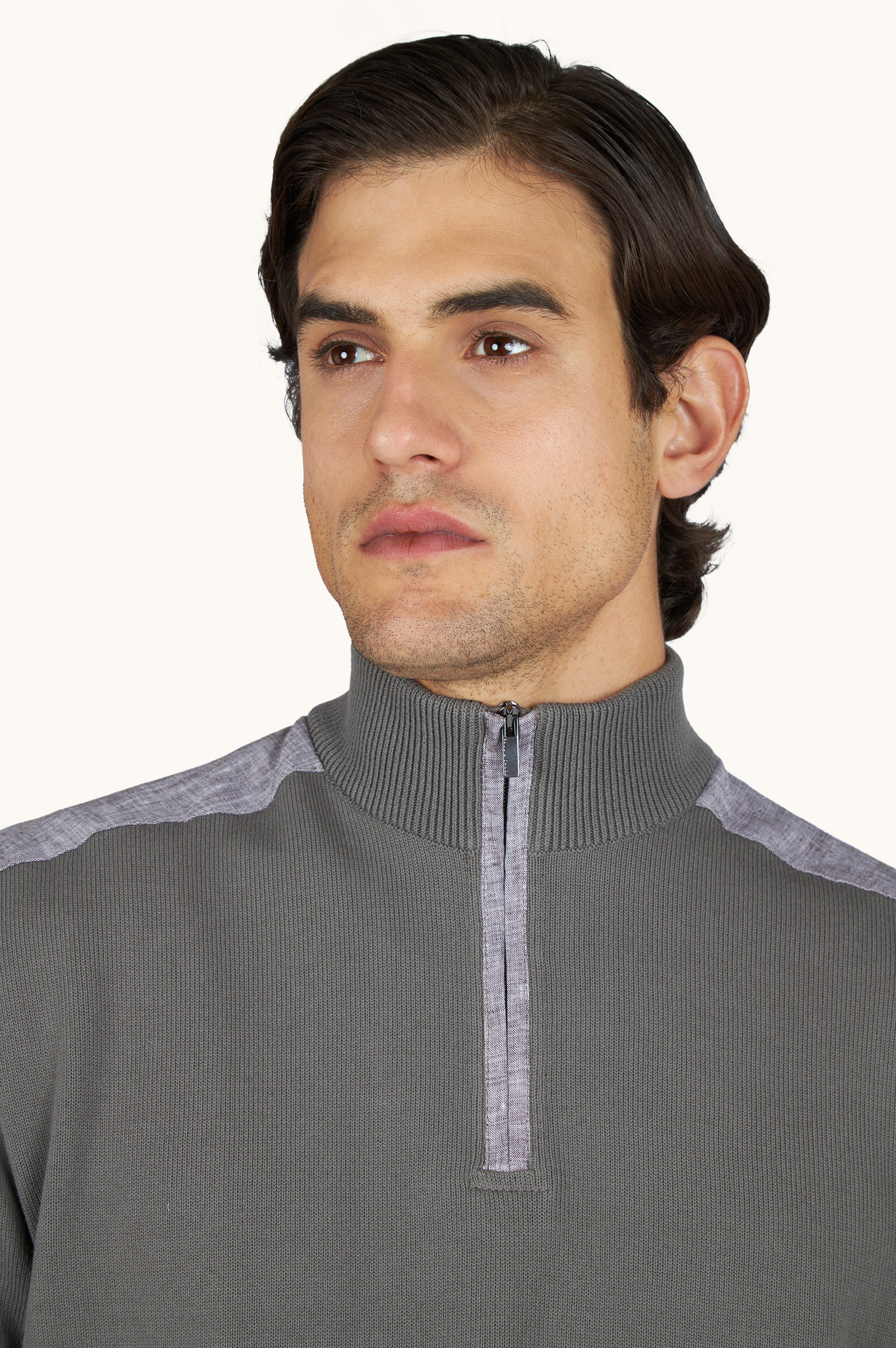 Half‑zip sweater in Fresco cotton with linen details image number 3