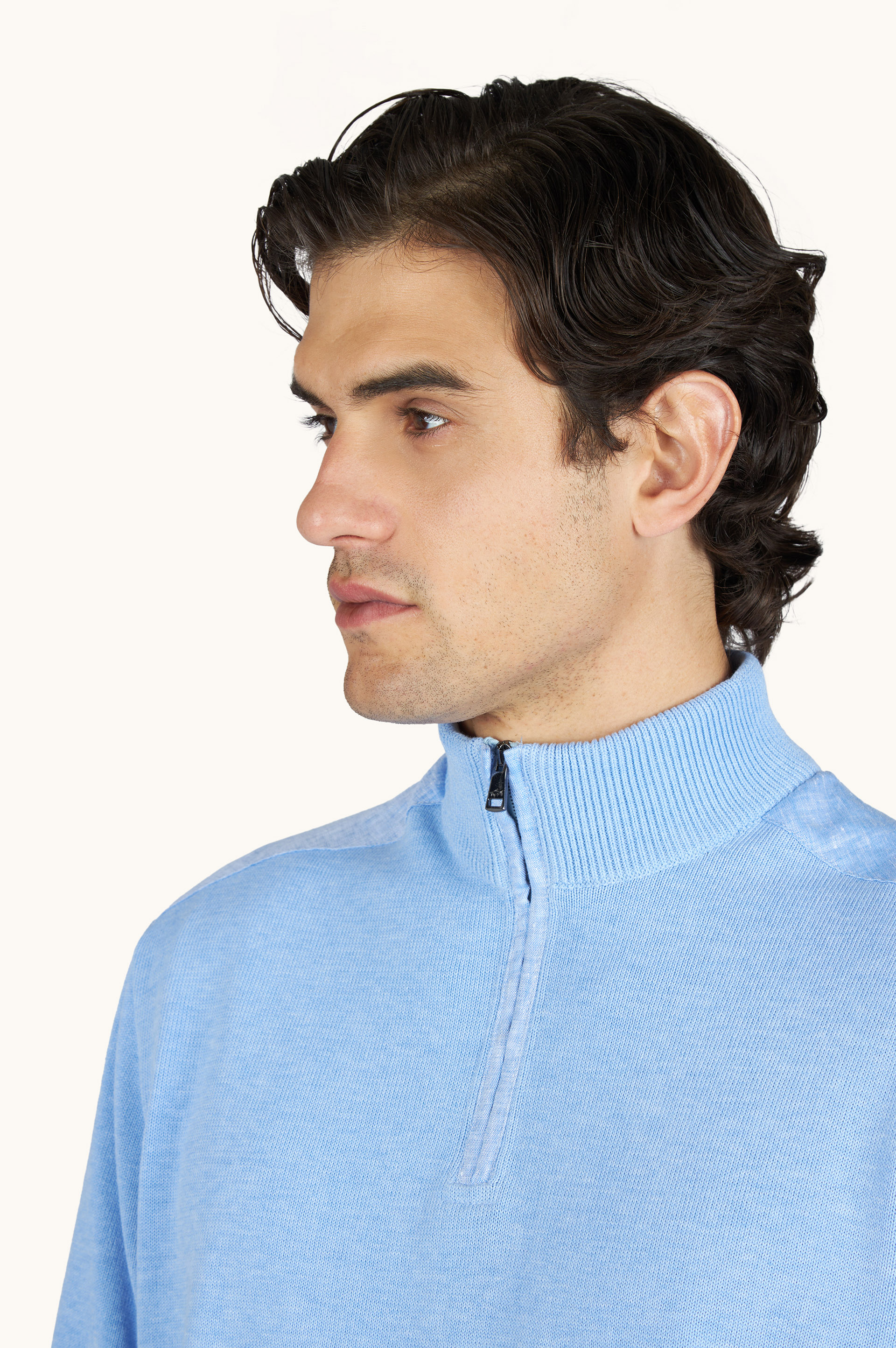 Half‑zip sweater in Fresco cotton with linen details image number 4