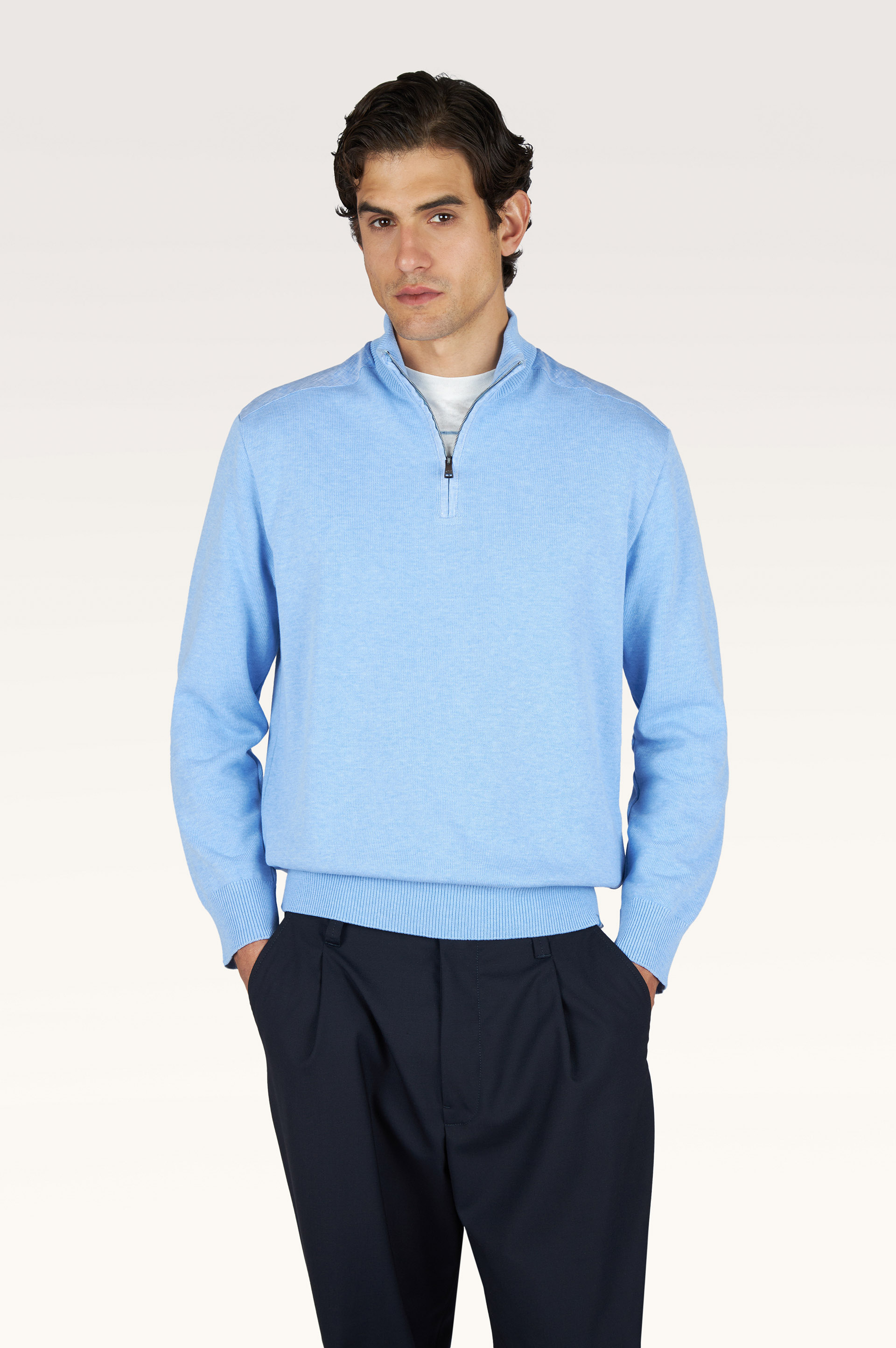 Half‑zip sweater in Fresco cotton with linen details image number 0