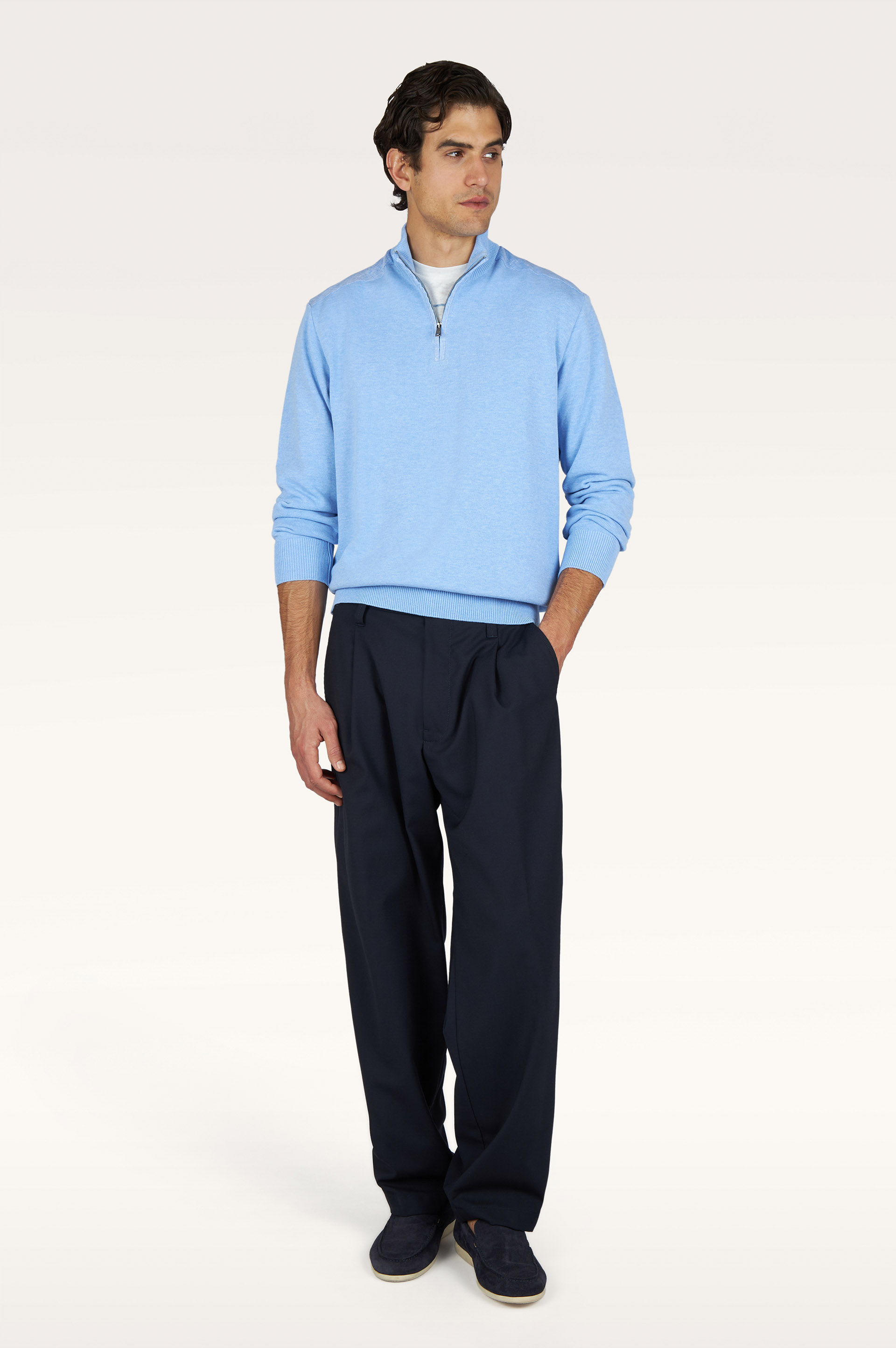 Half‑zip sweater in Fresco cotton with linen details image number 1