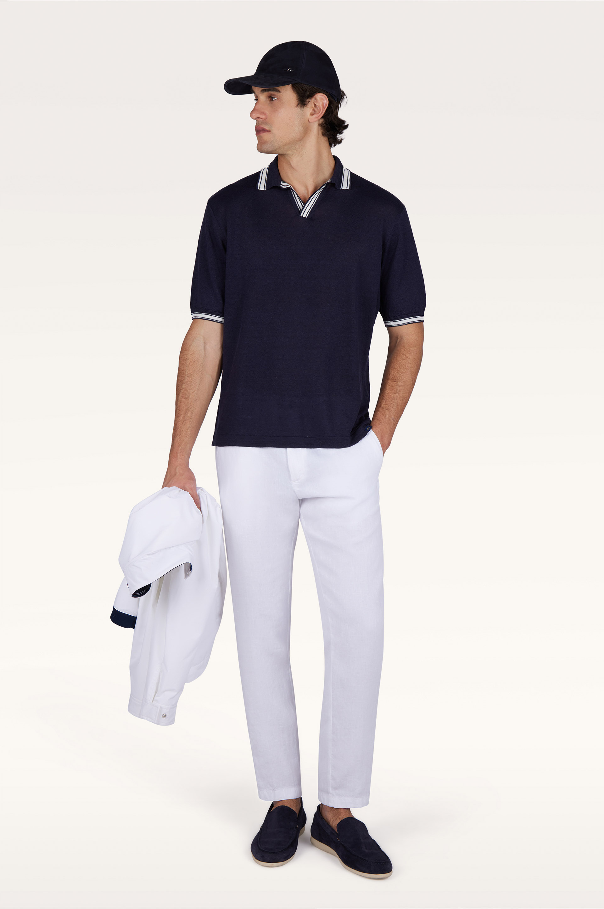 Polo shirt with open collar in linen image number 1
