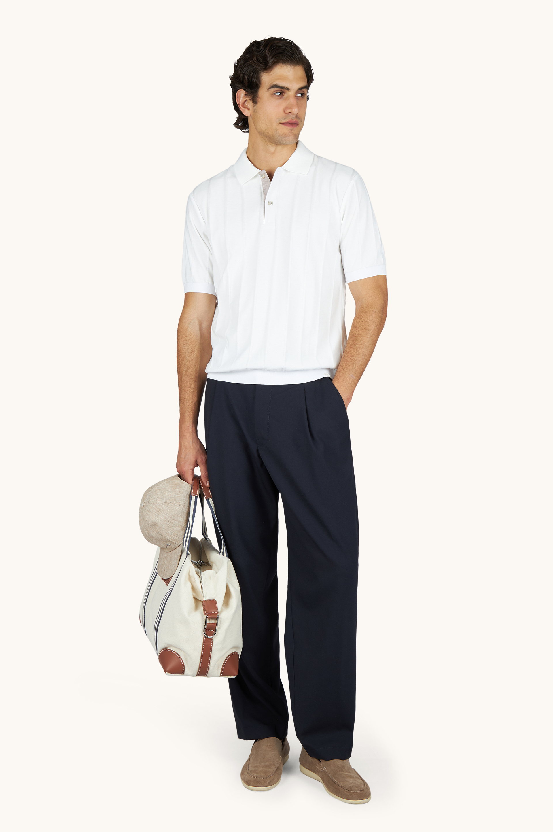 Piuma棉质POLO衫，配亚麻细节 image number 2