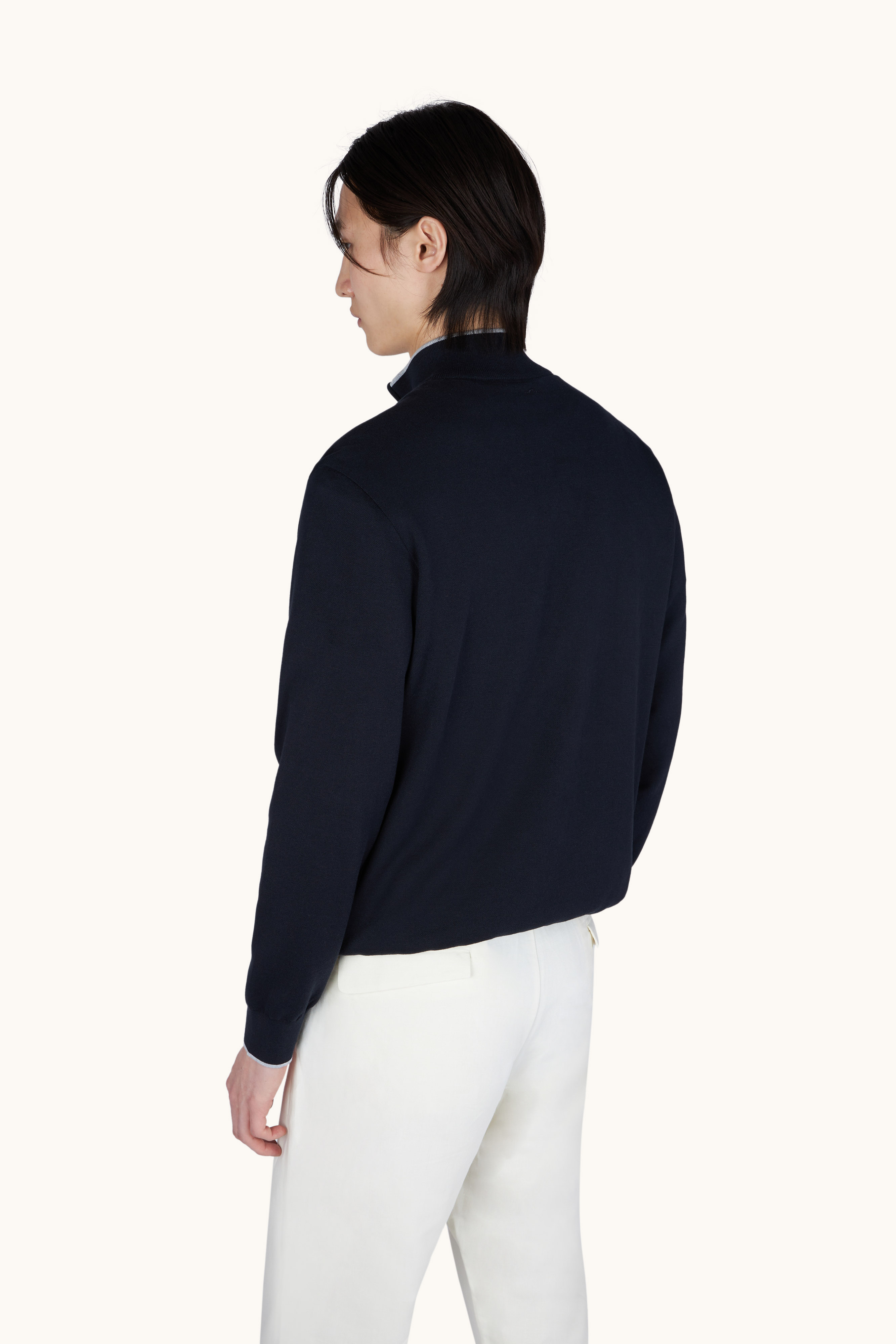 Maglia mezza zip in cotone e seta con dettagli in suede Aqualeather image number 3