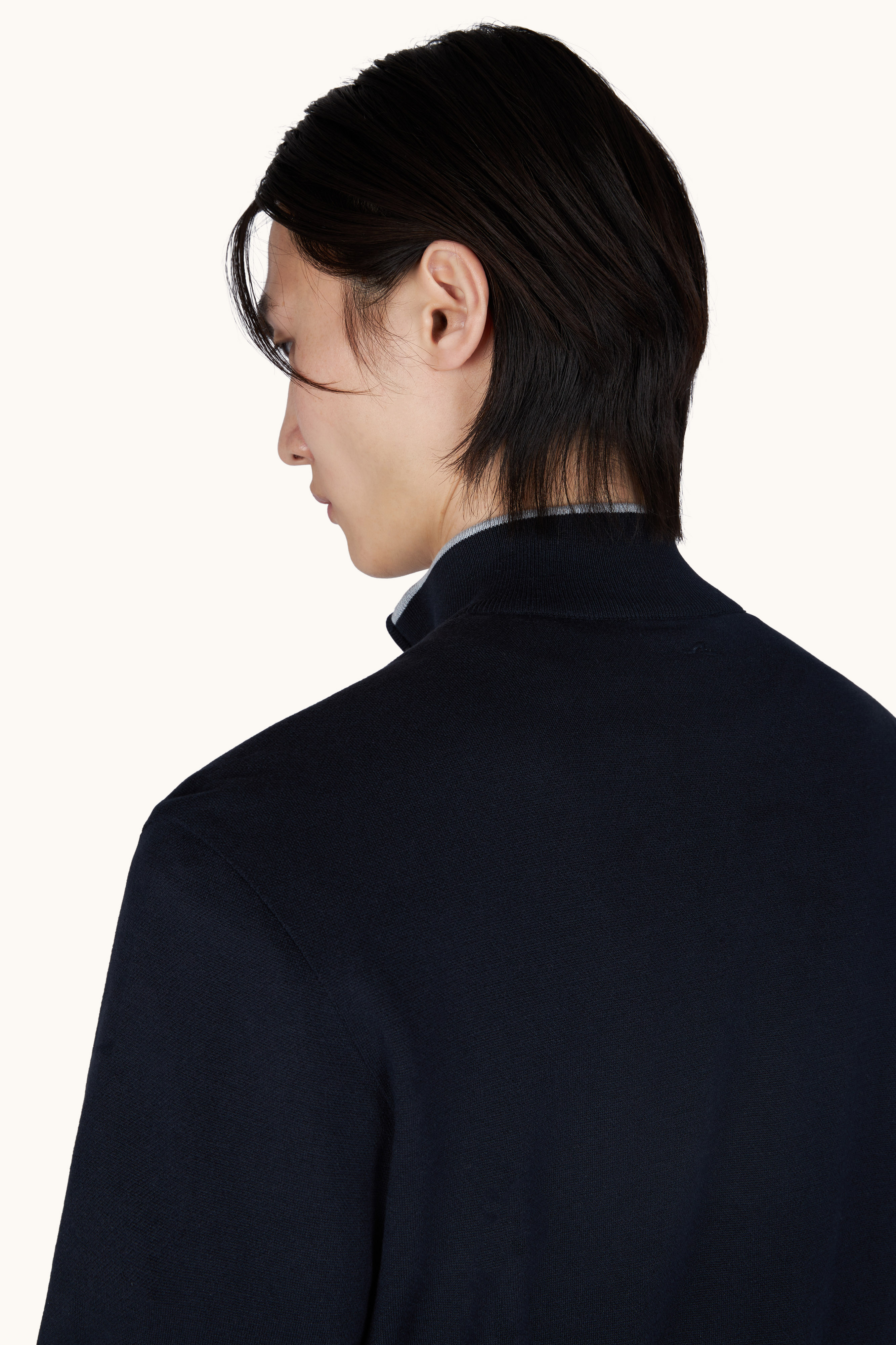 Maglia mezza zip in cotone e seta con dettagli in suede Aqualeather image number 4