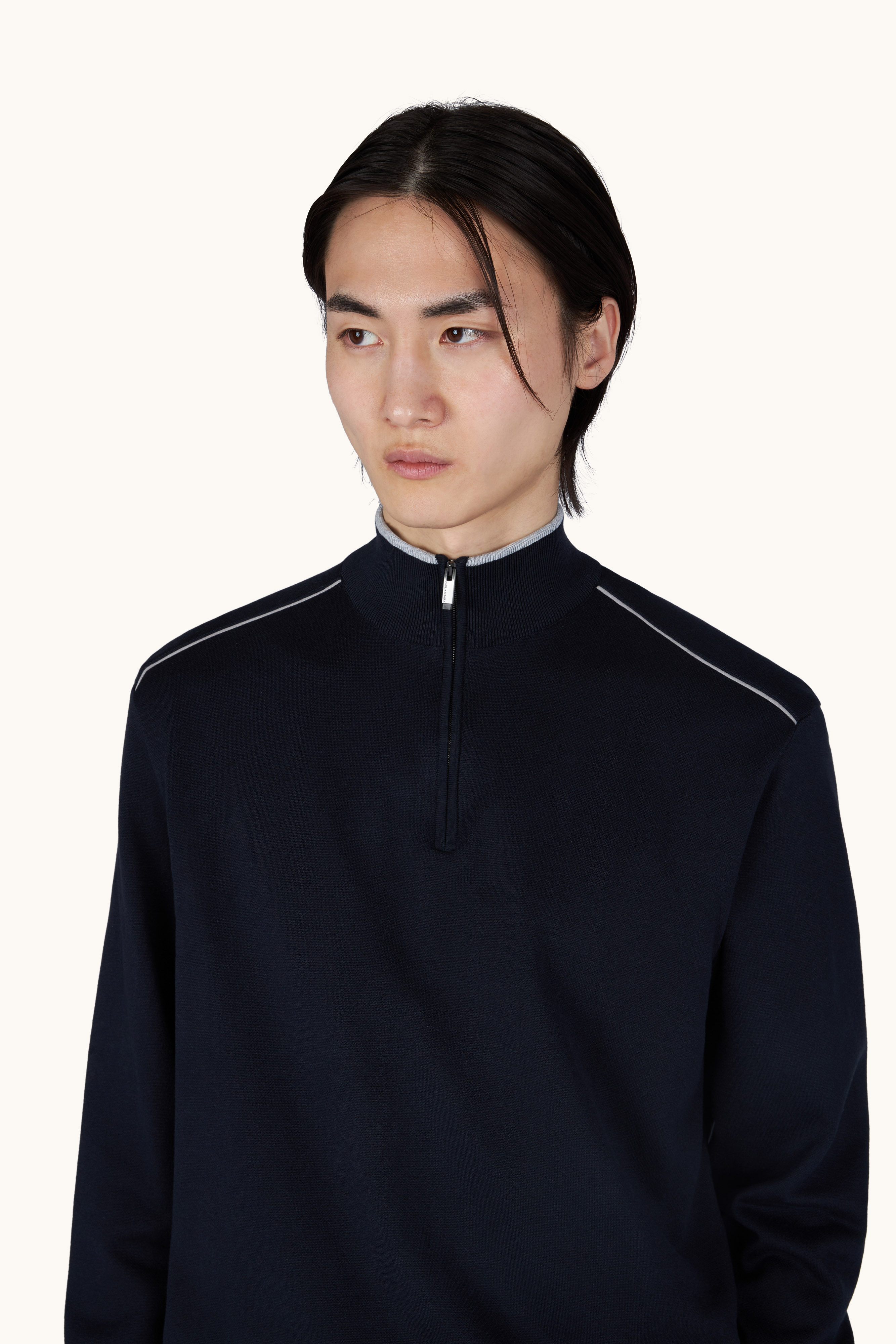 Maglia mezza zip in cotone e seta con dettagli in suede Aqualeather image number 5