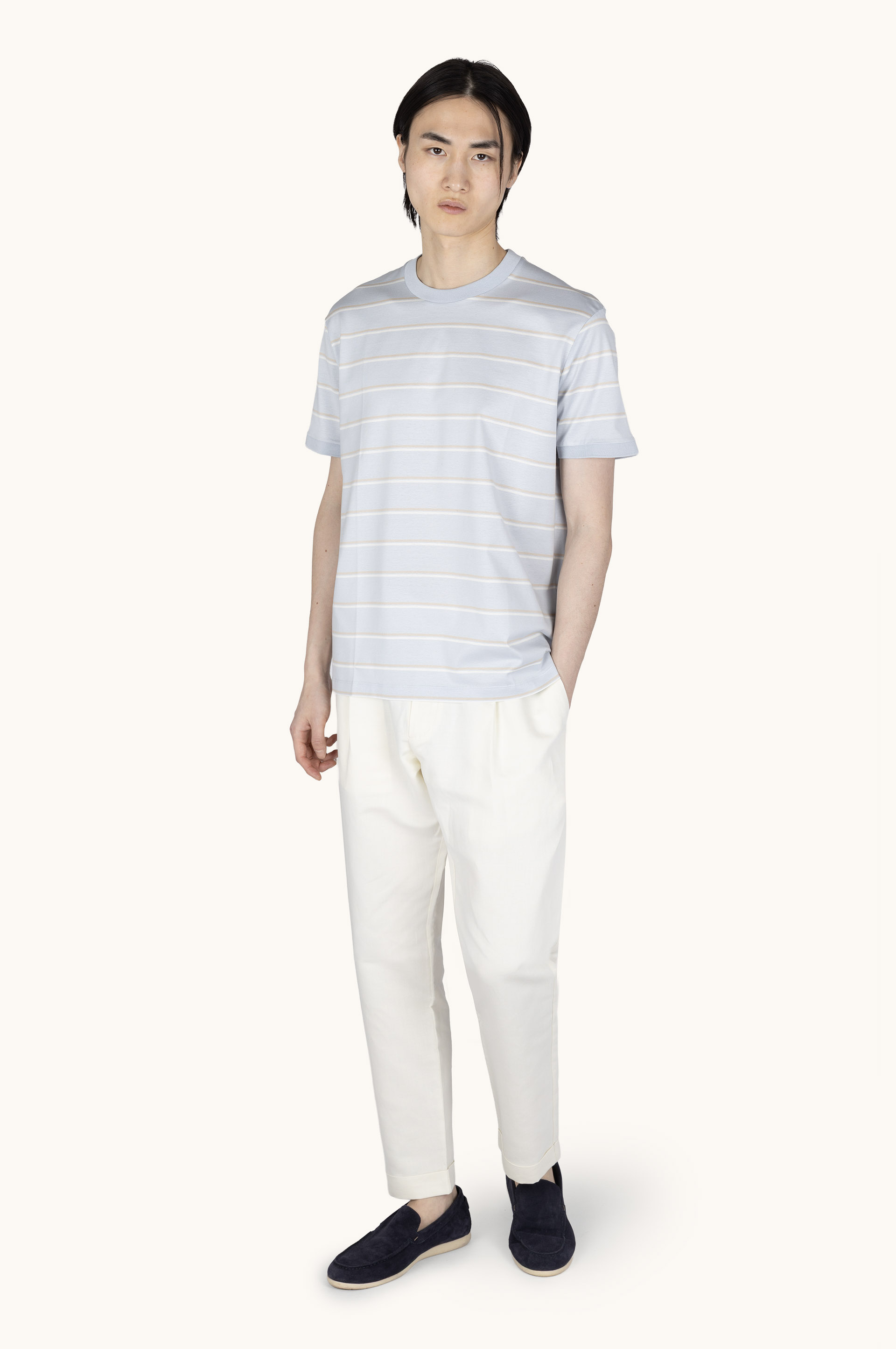 Maglia mezza zip in cotone e seta con dettagli in suede Aqualeather image number 2