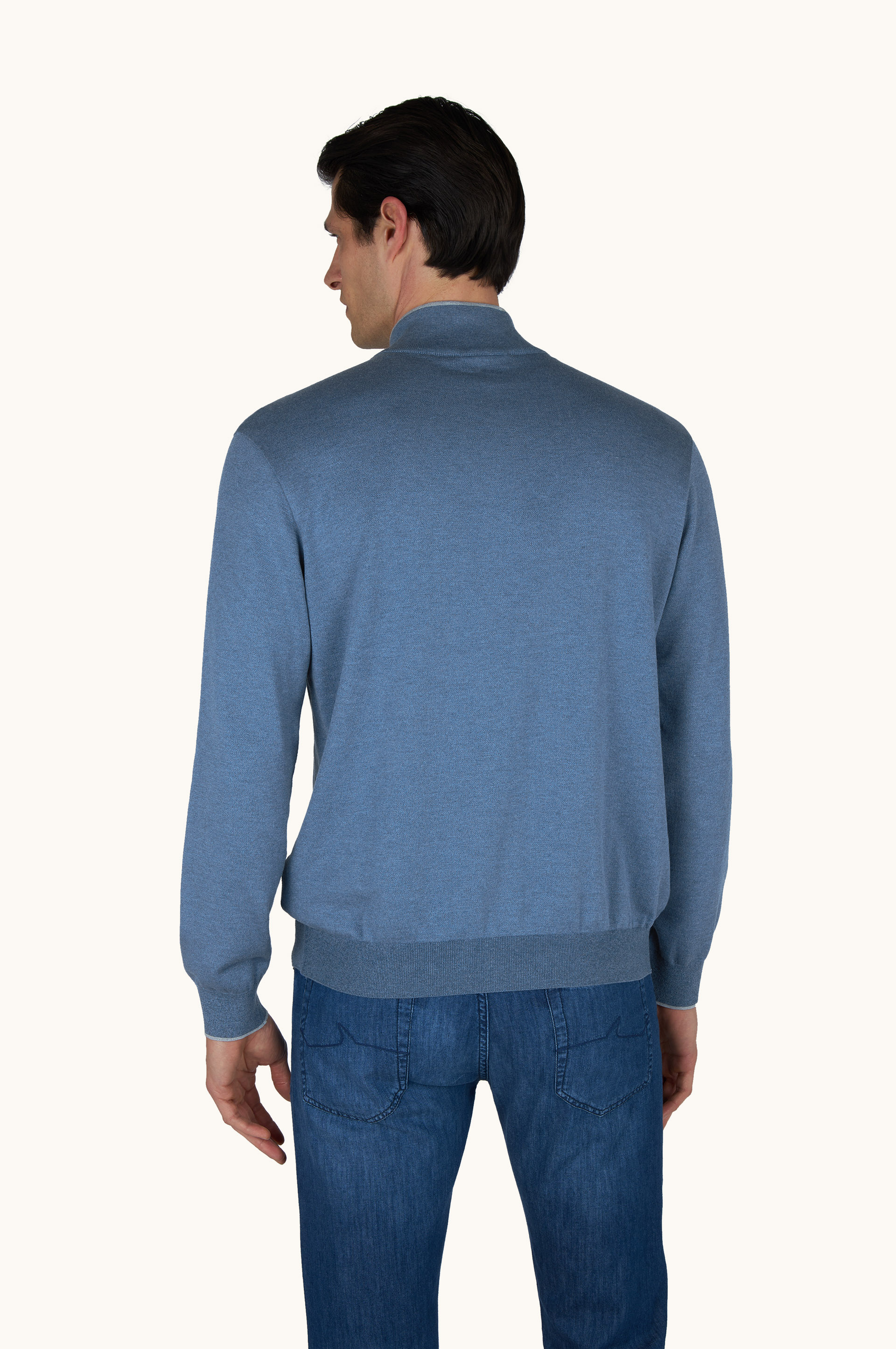 Maglia mezza zip in cotone e seta con dettagli in suede Aqualeather image number 3