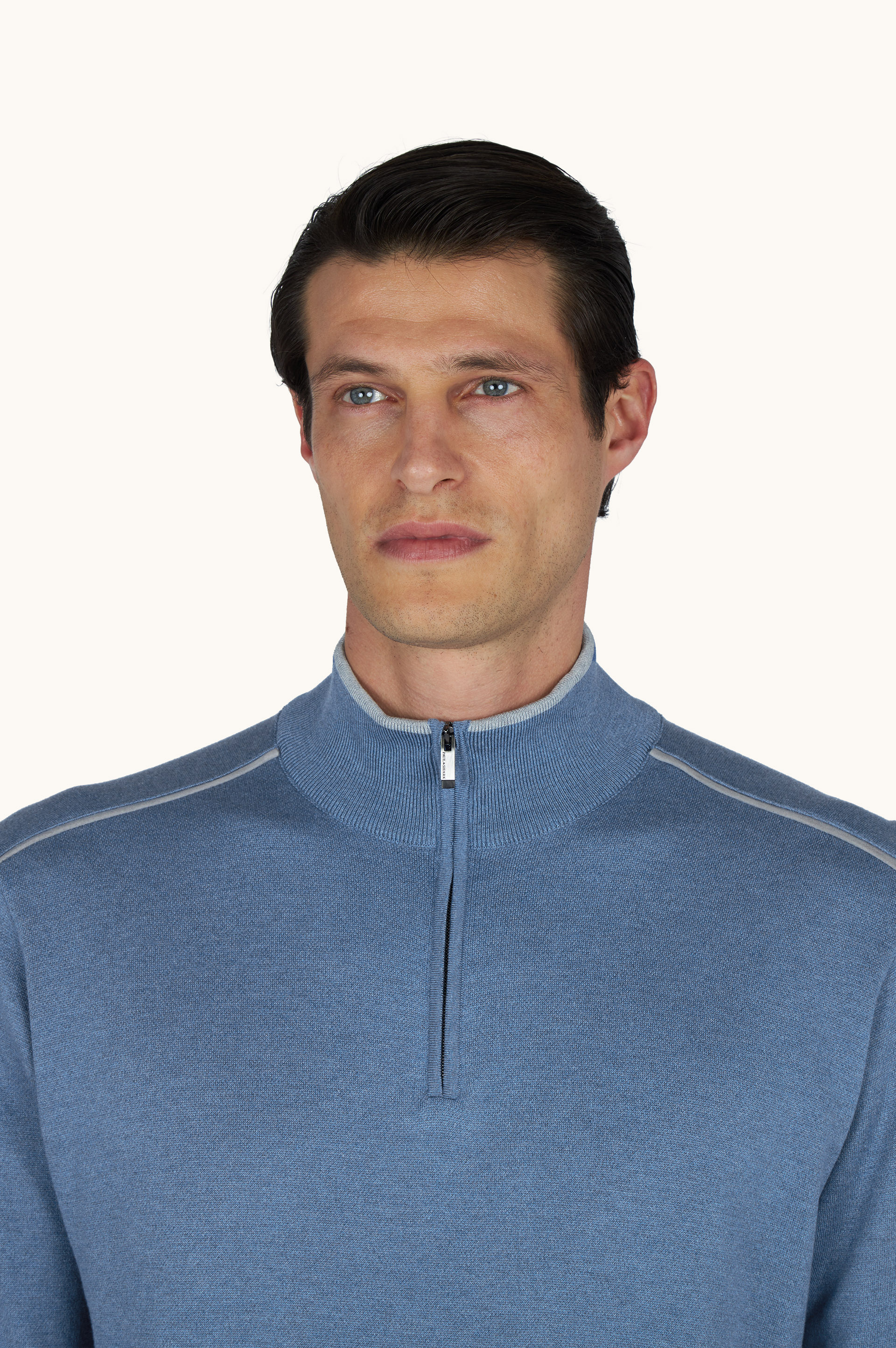 Maglia mezza zip in cotone e seta con dettagli in suede Aqualeather image number 4