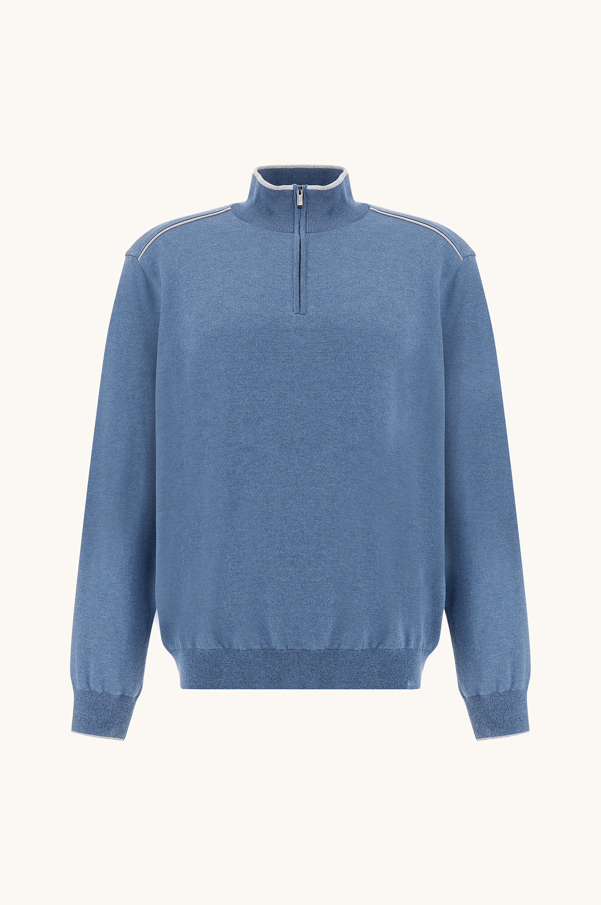 Maglia mezza zip in cotone e seta con dettagli in suede Aqualeather image number 1