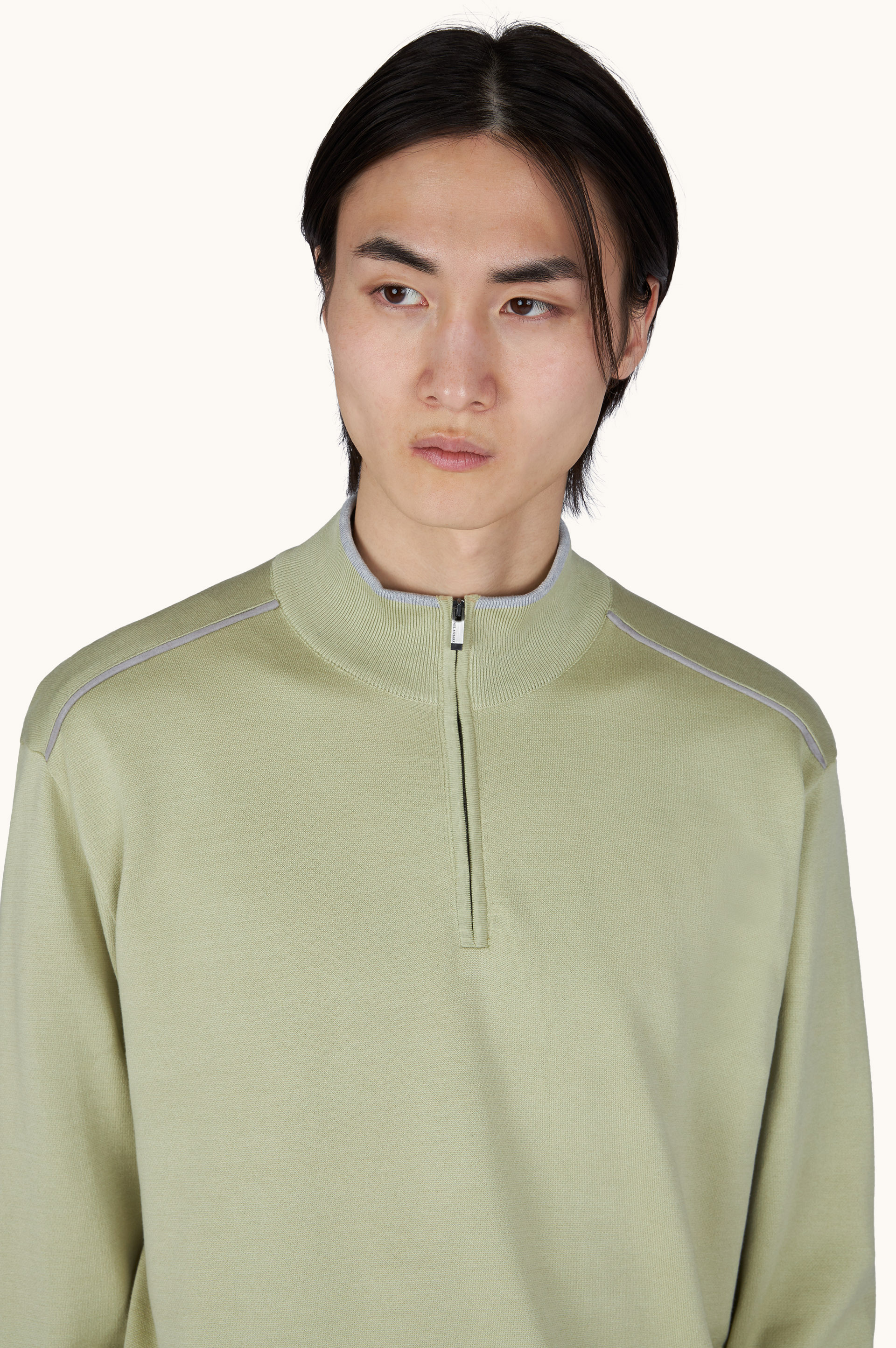Half‑zip sweater in cotton and silk with Aqualeather suede details image number 4