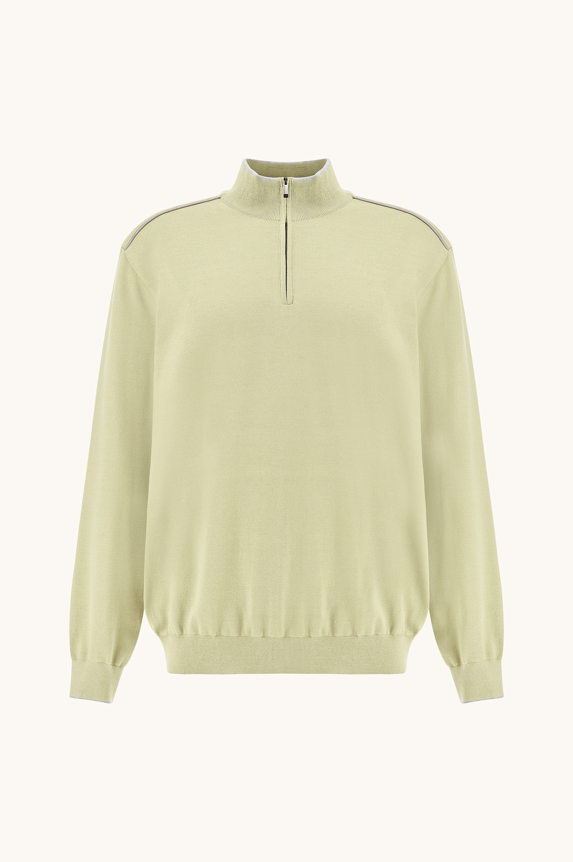 Paul & Shark Half‑zip Sweater In Cotton And Silk With Aqualeather Suede Details In Green