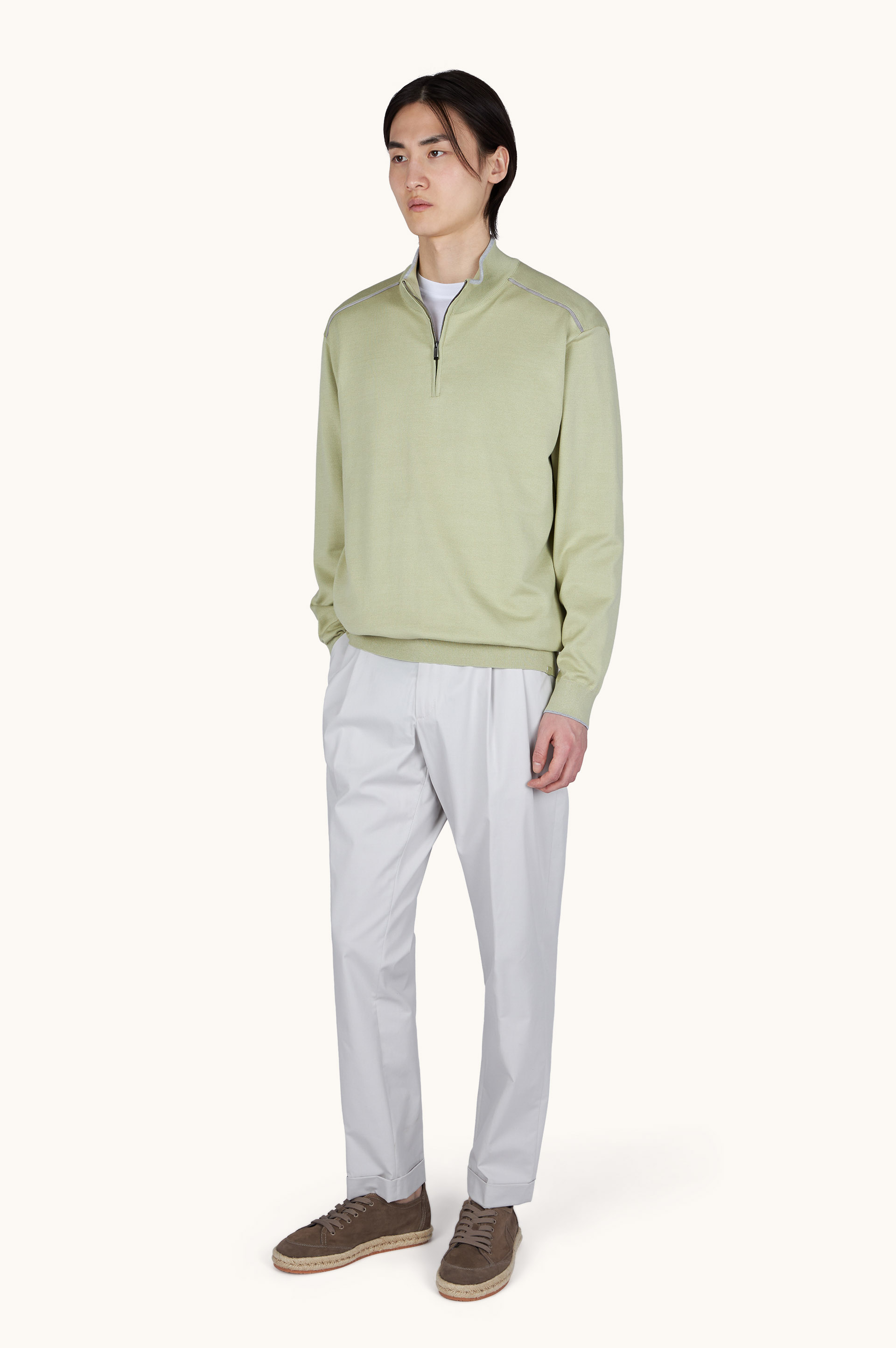 Half‑zip sweater in cotton and silk with Aqualeather suede details image number 2