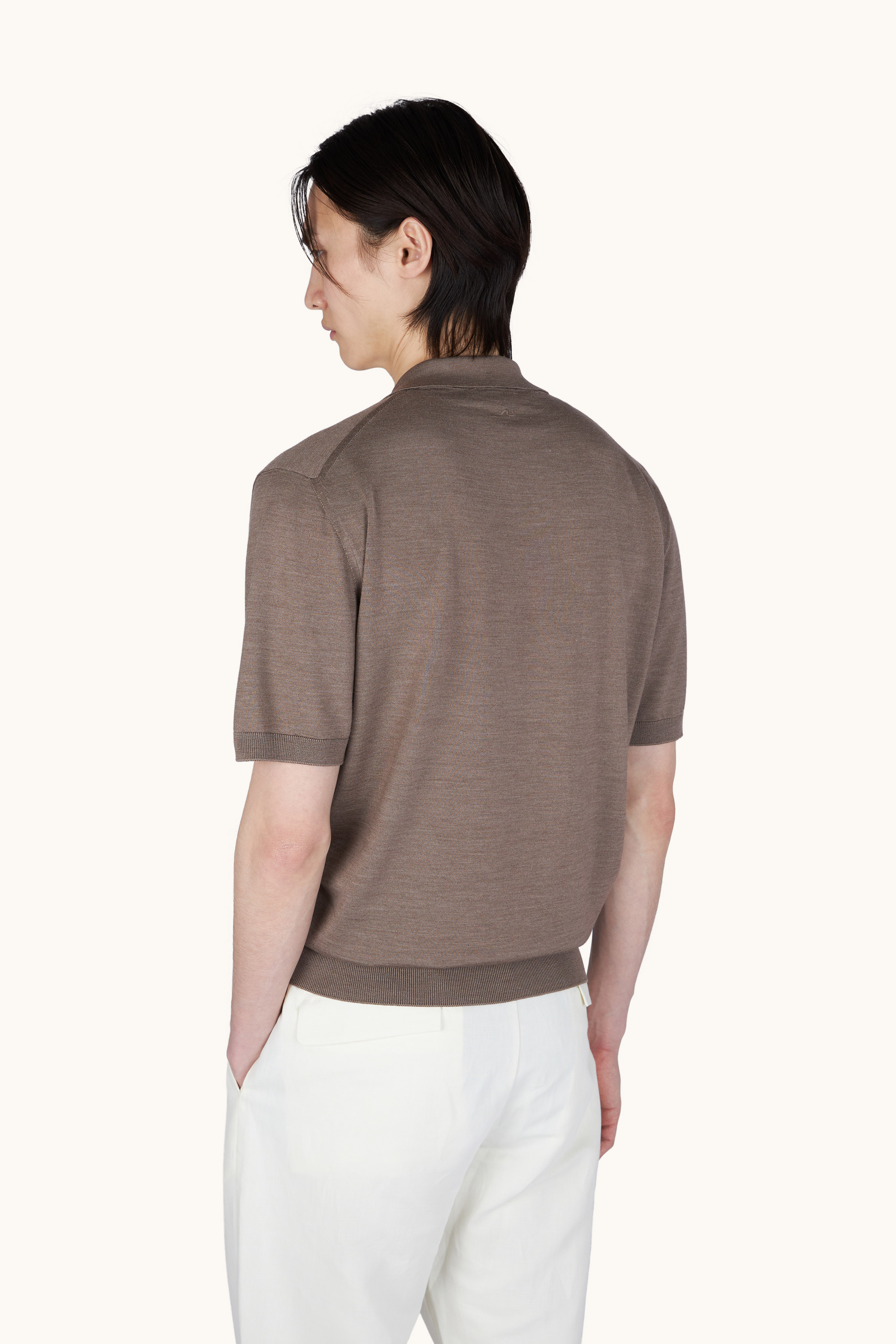 Open‑collar polo in wool and silk image number 2