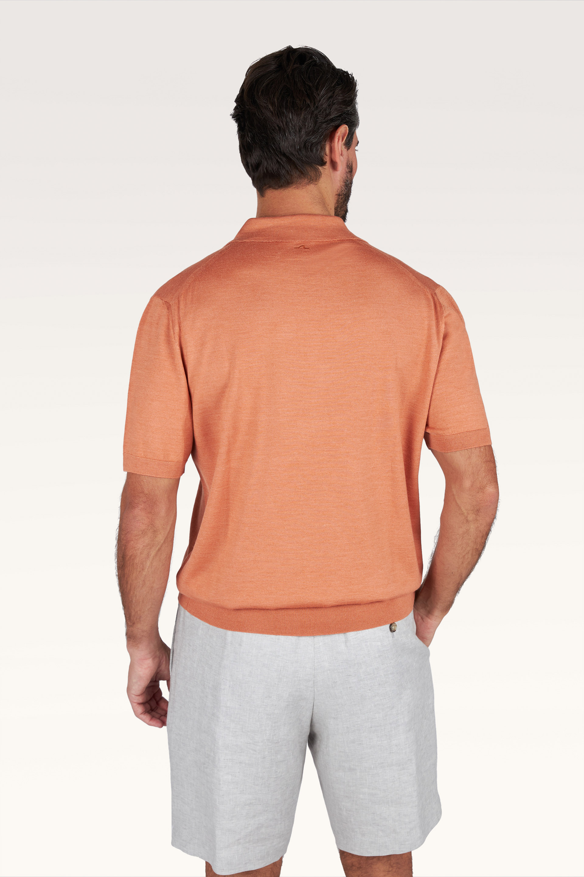 Polo open collar in lana e seta image number 2