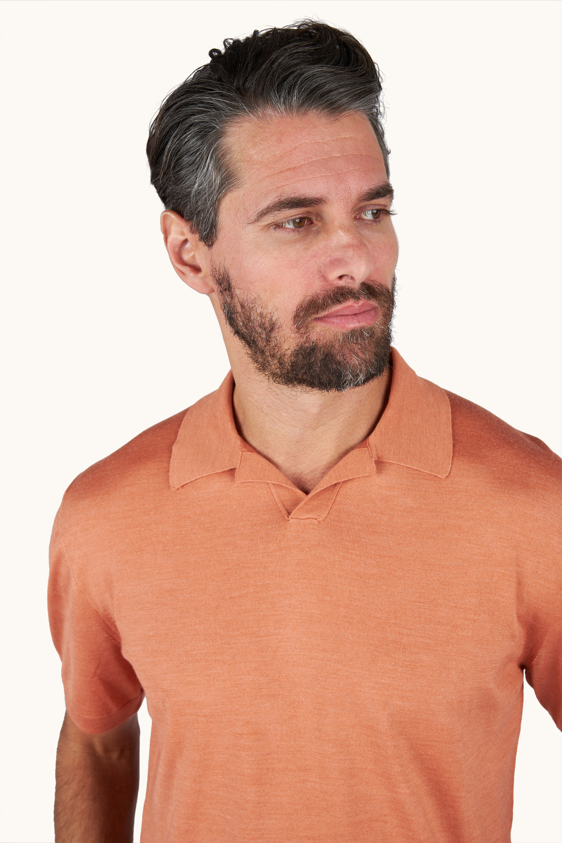 Polo open collar in lana e seta image number 5