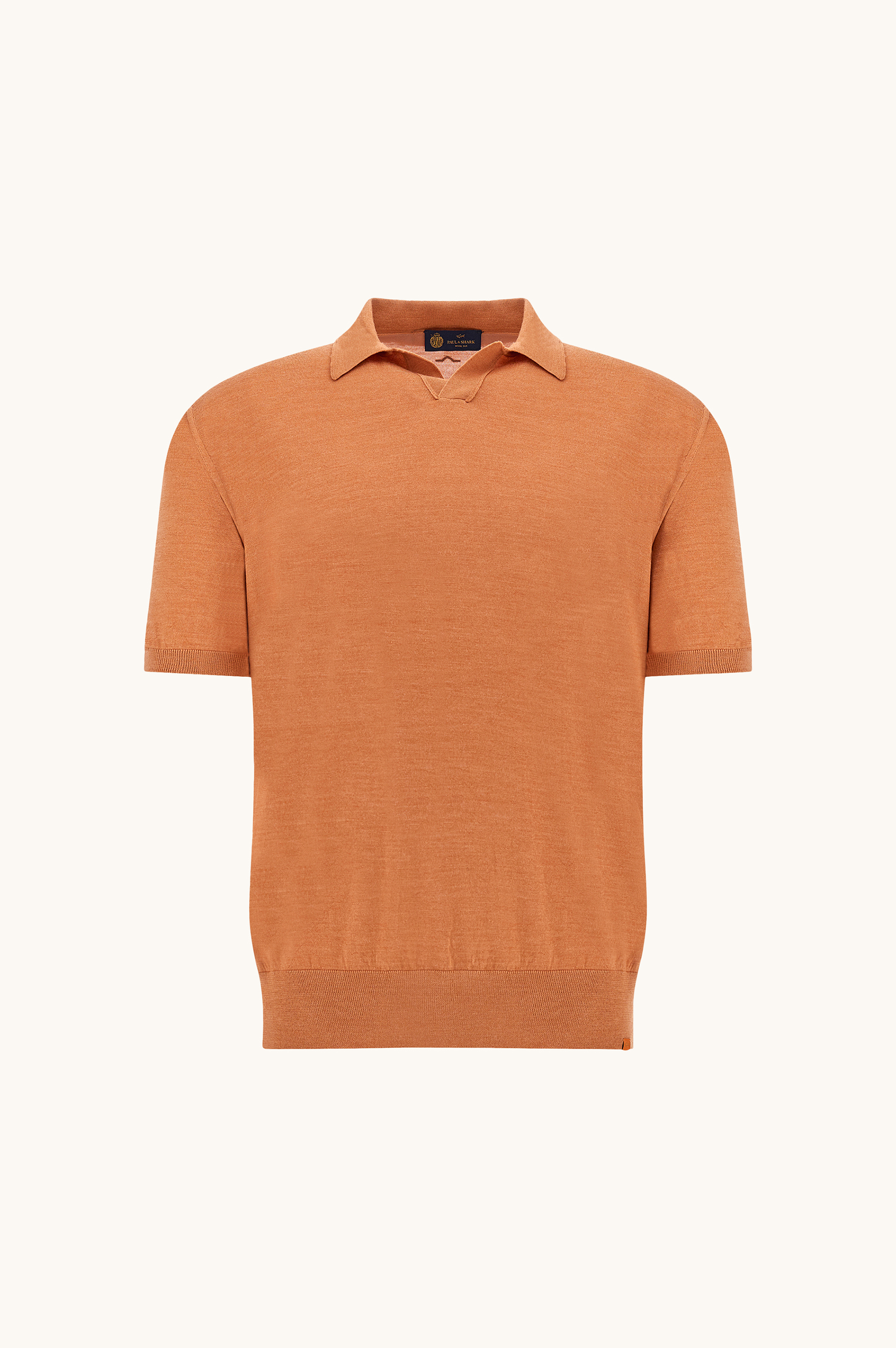 Open‑collar polo in wool and silk image number 1