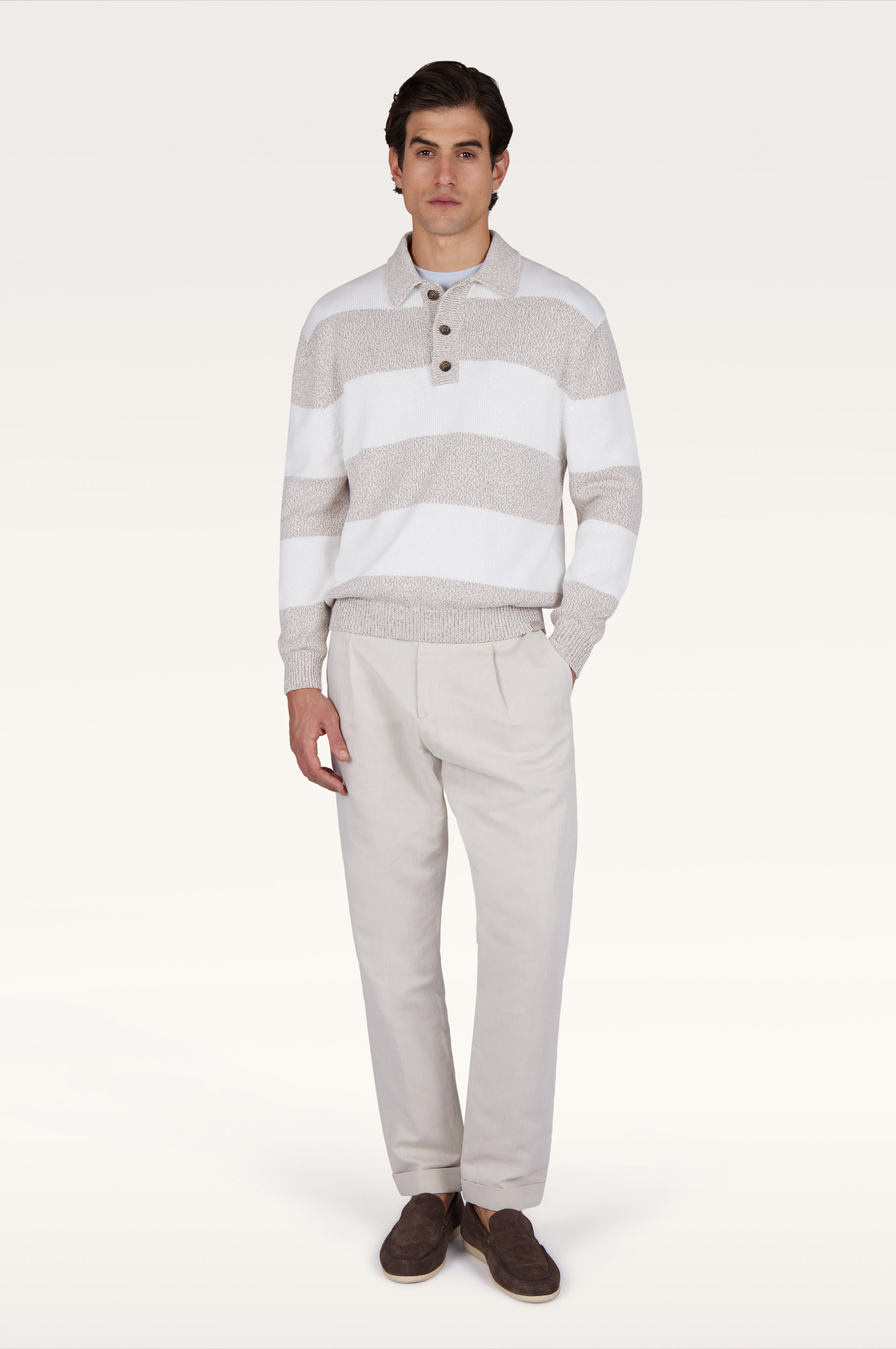 Polo en maille en coton Piuma avec motif &agrave; rayures image number 2