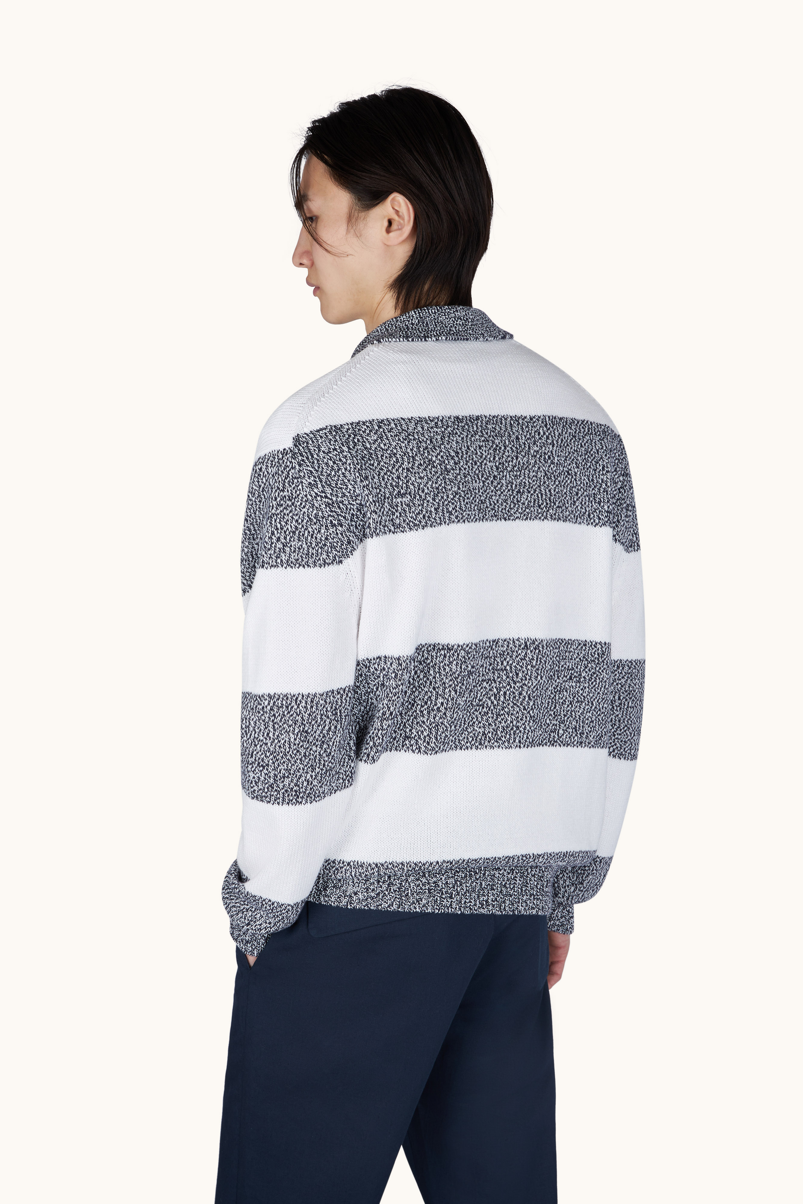 Knit polo in Piuma cotton with striped pattern image number 3