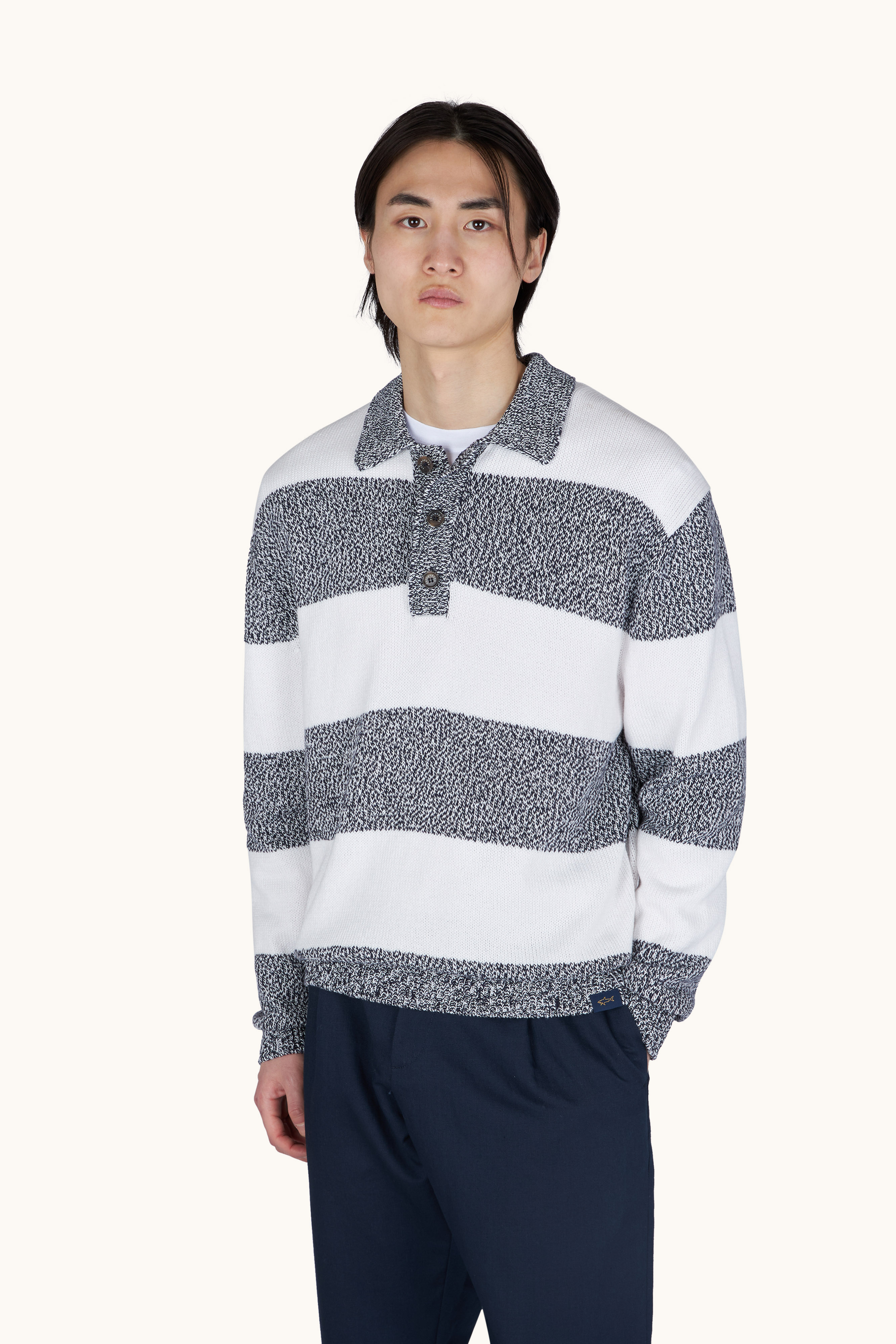 Knit polo in Piuma cotton with striped pattern image number 0
