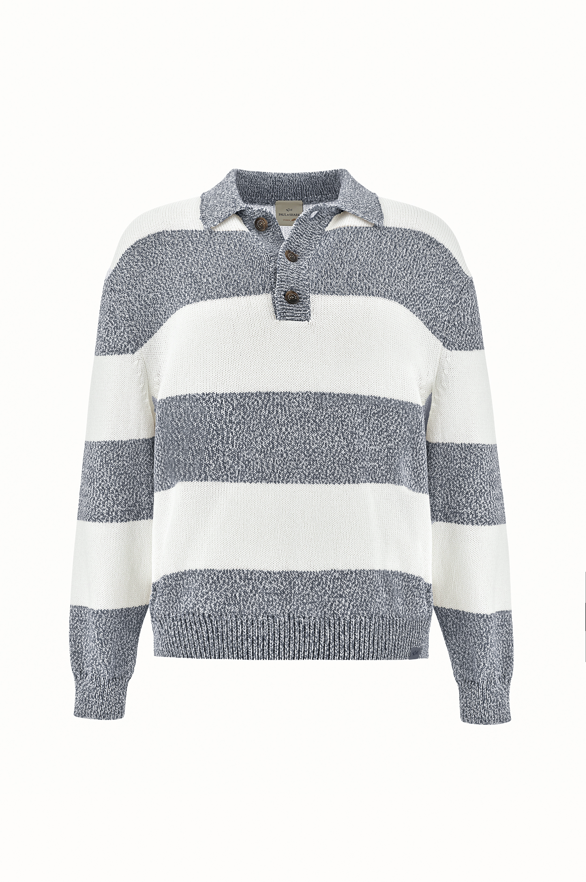 Knit polo in Piuma cotton with striped pattern image number 1