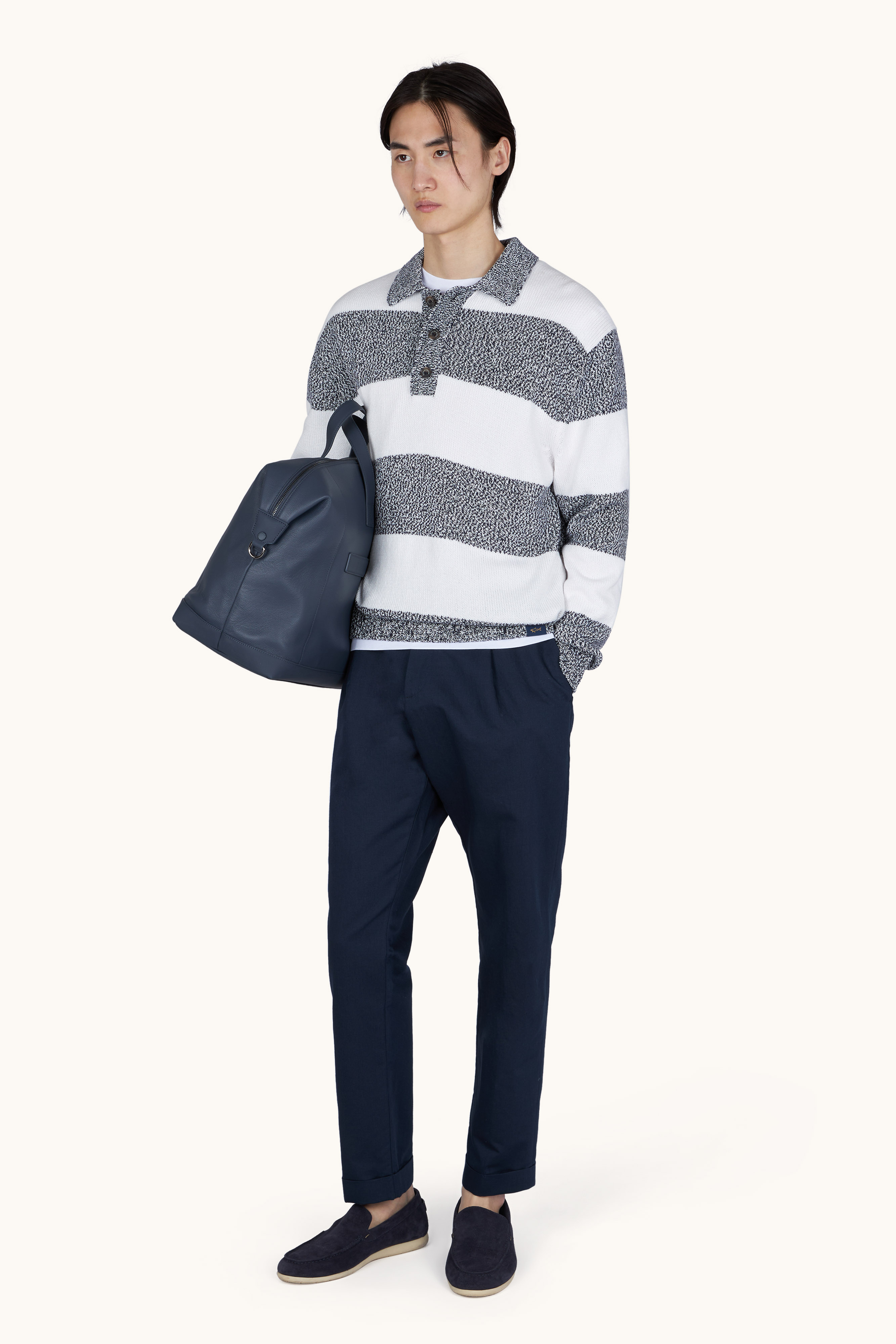 Knit polo in Piuma cotton with striped pattern image number 2