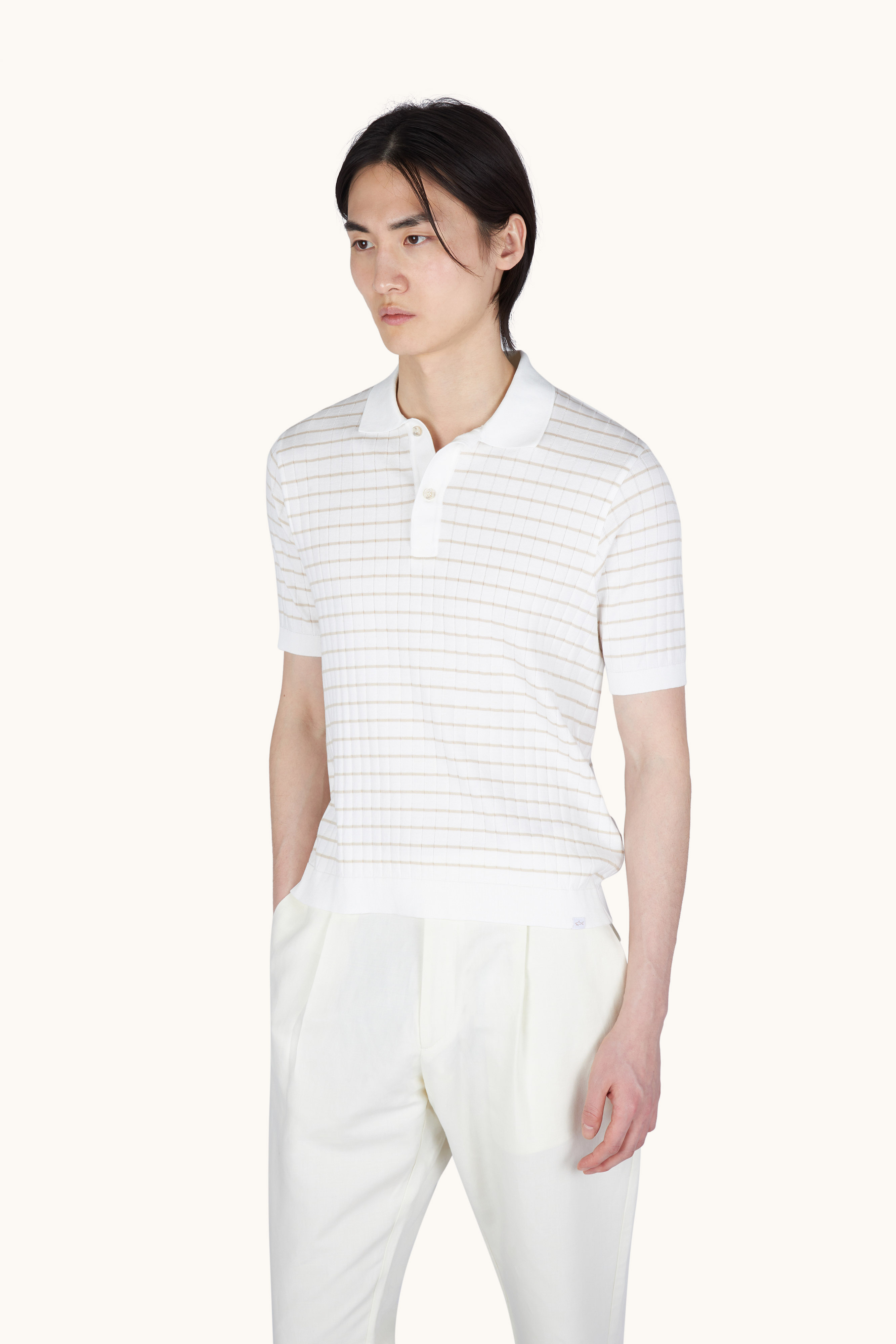 Piuma棉质POLO衫，带条纹图案 image number 0