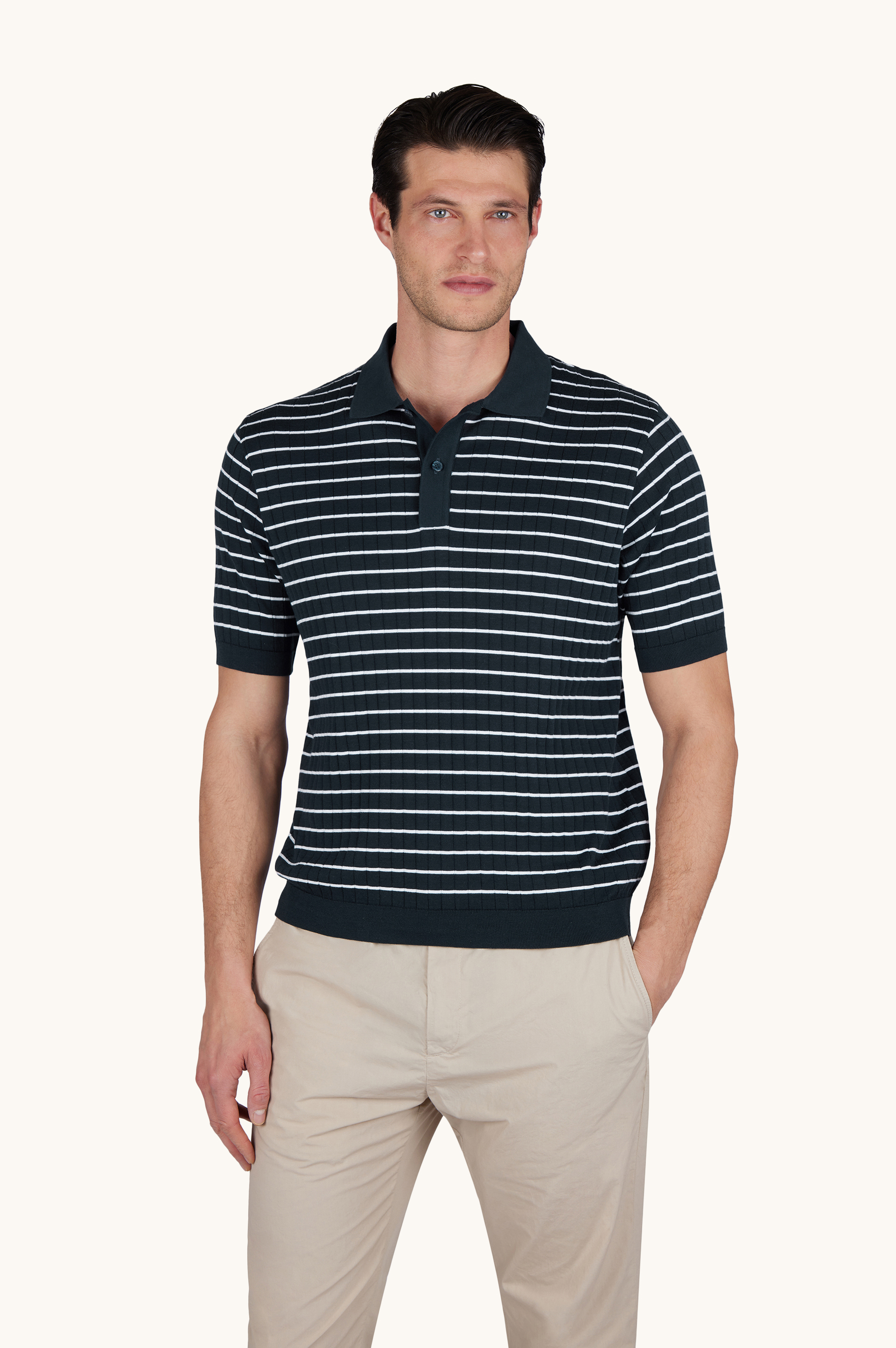 Polo in Piuma cotton with striped pattern image number 0