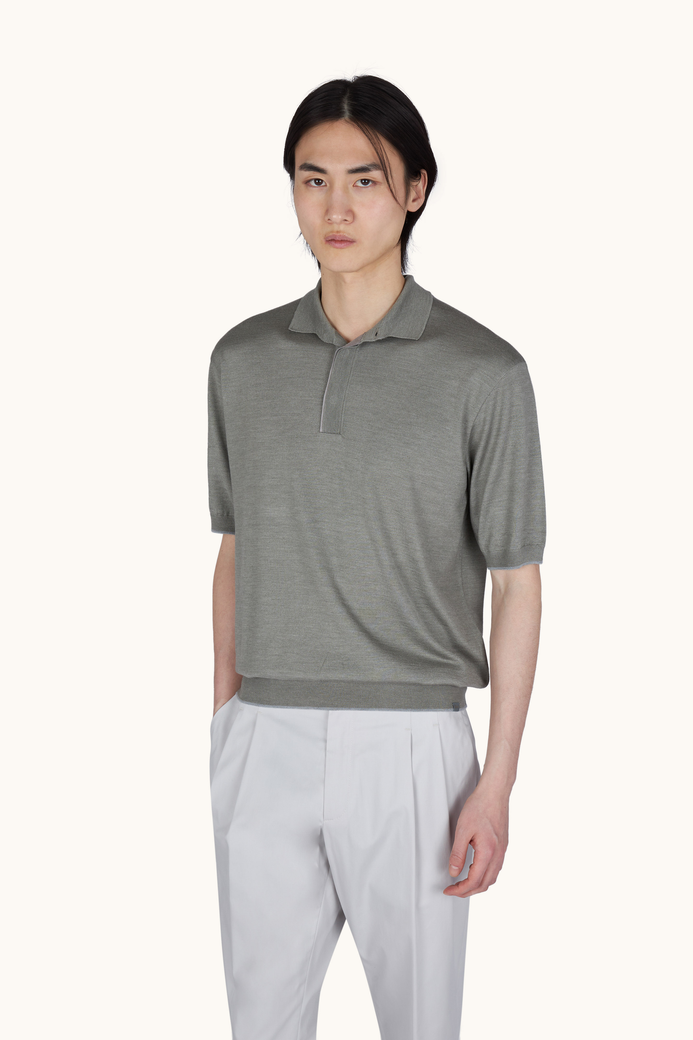 Polo aus Wolle und Seide mit Wildlederdetails image number 0