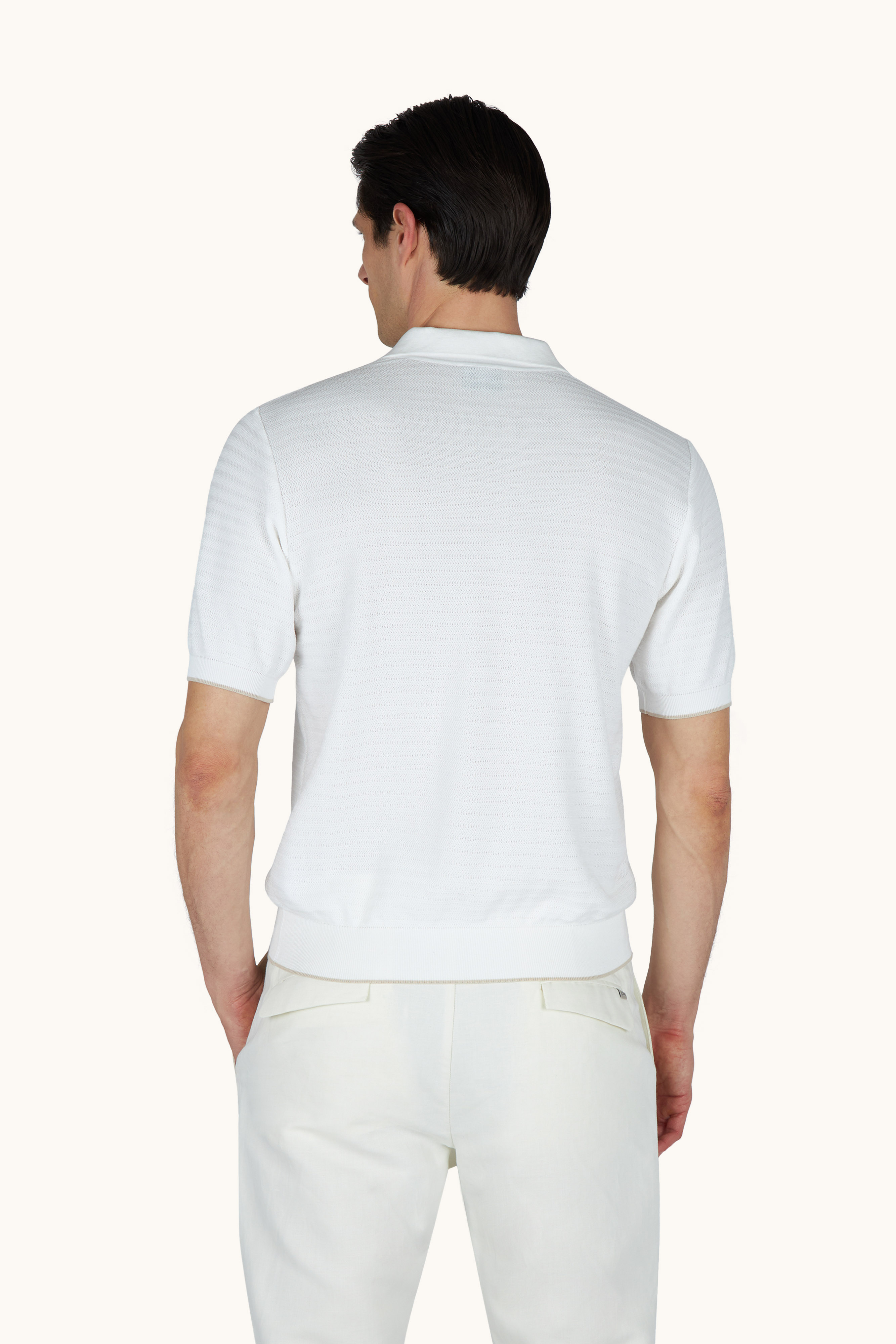 Open‑collar polo in Piuma cotton image number 3