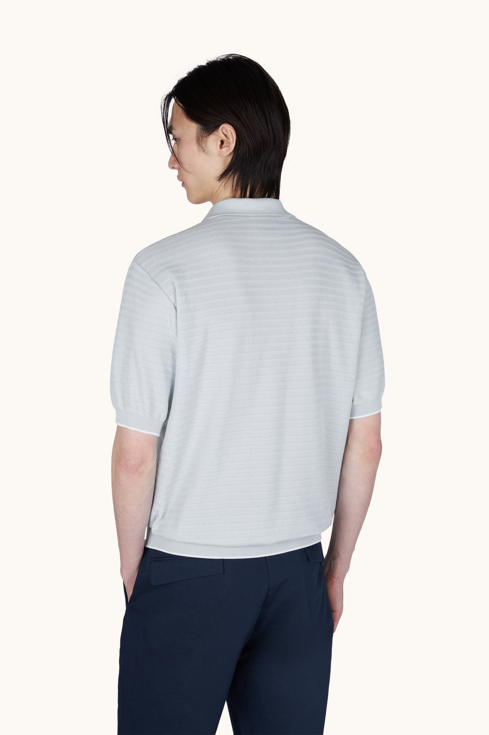 Open‑collar polo in Piuma cotton image number 3