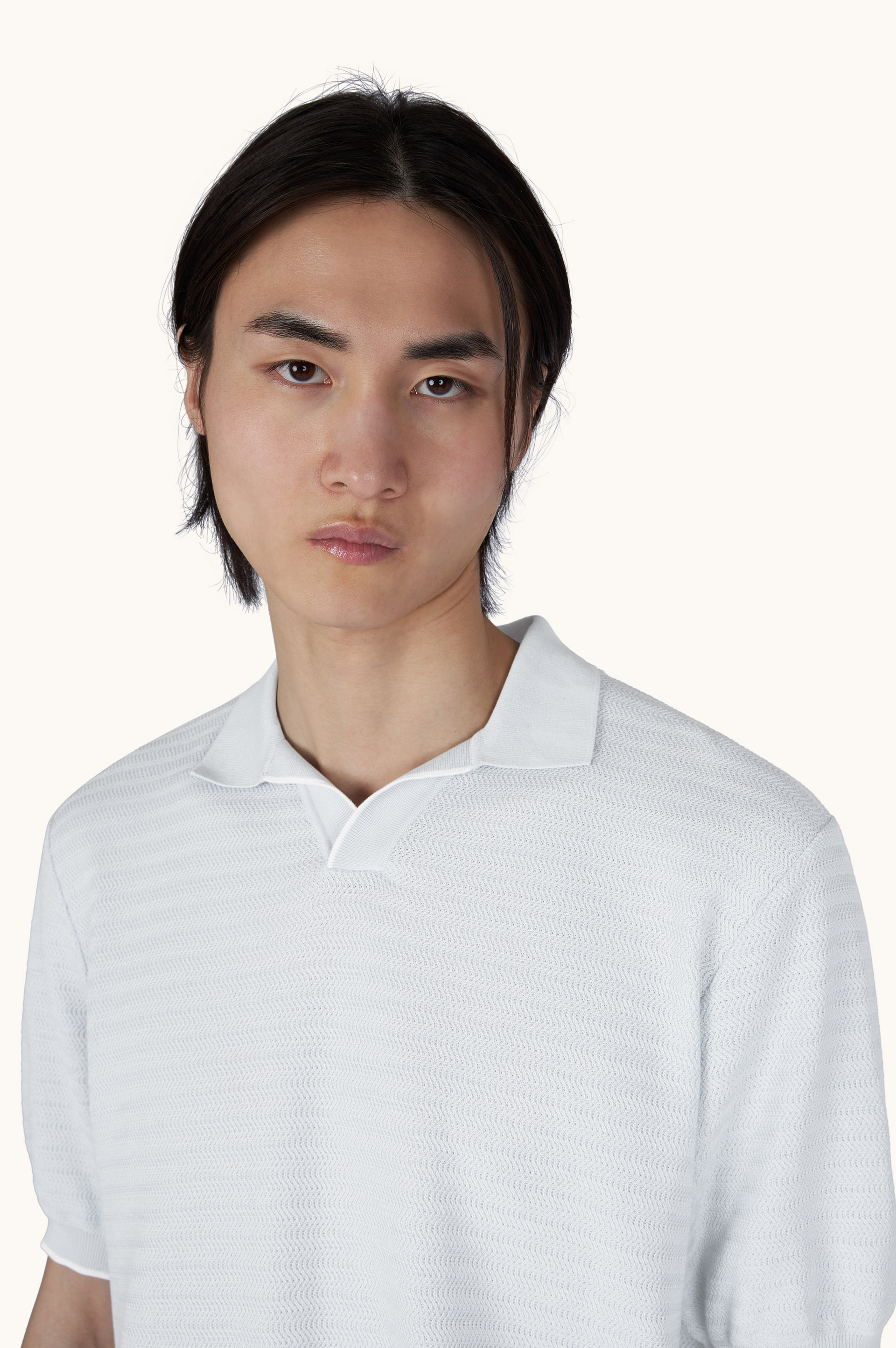 Open‑collar polo in Piuma cotton image number 4