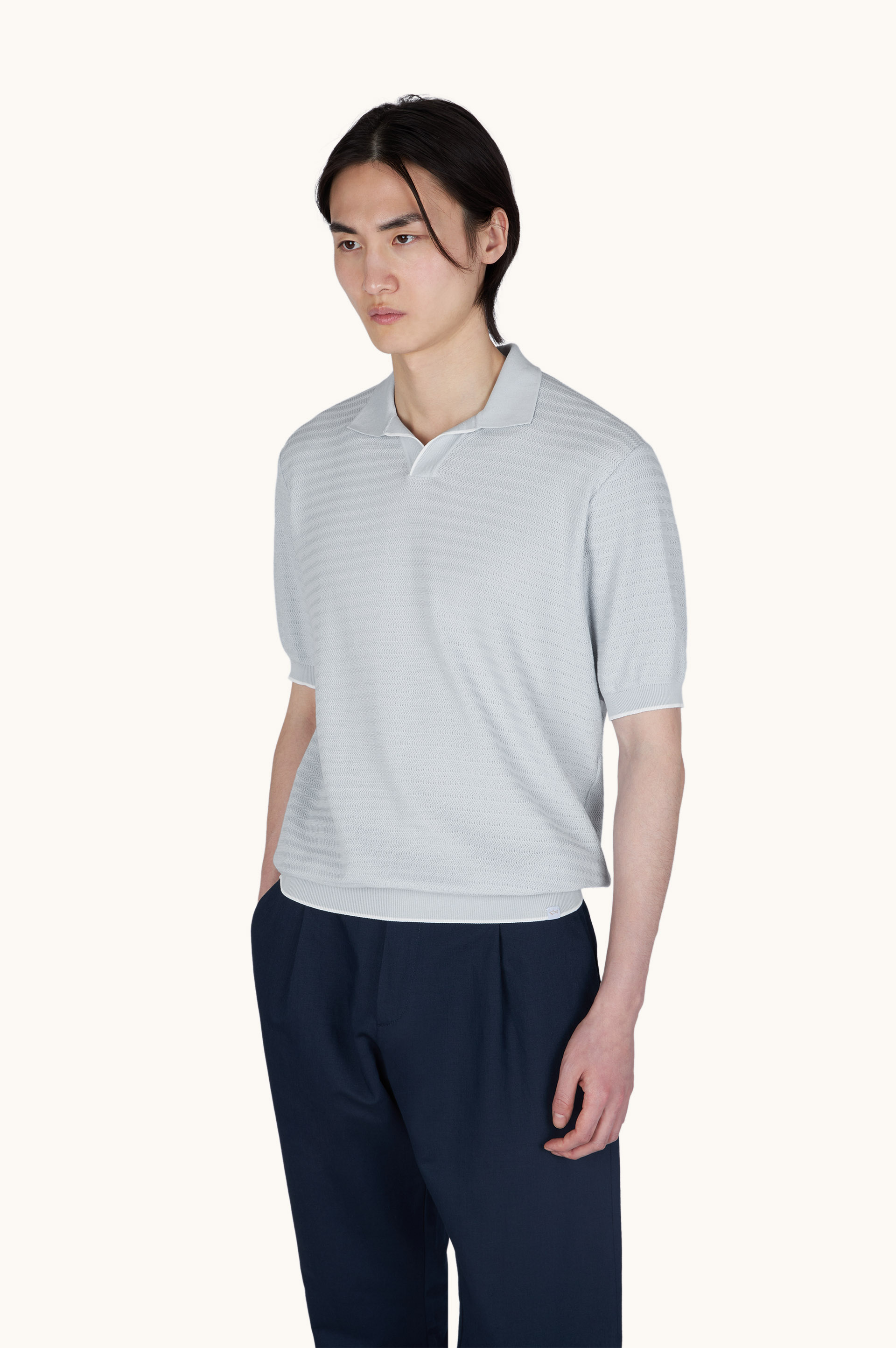 Open‑collar polo in Piuma cotton image number 0