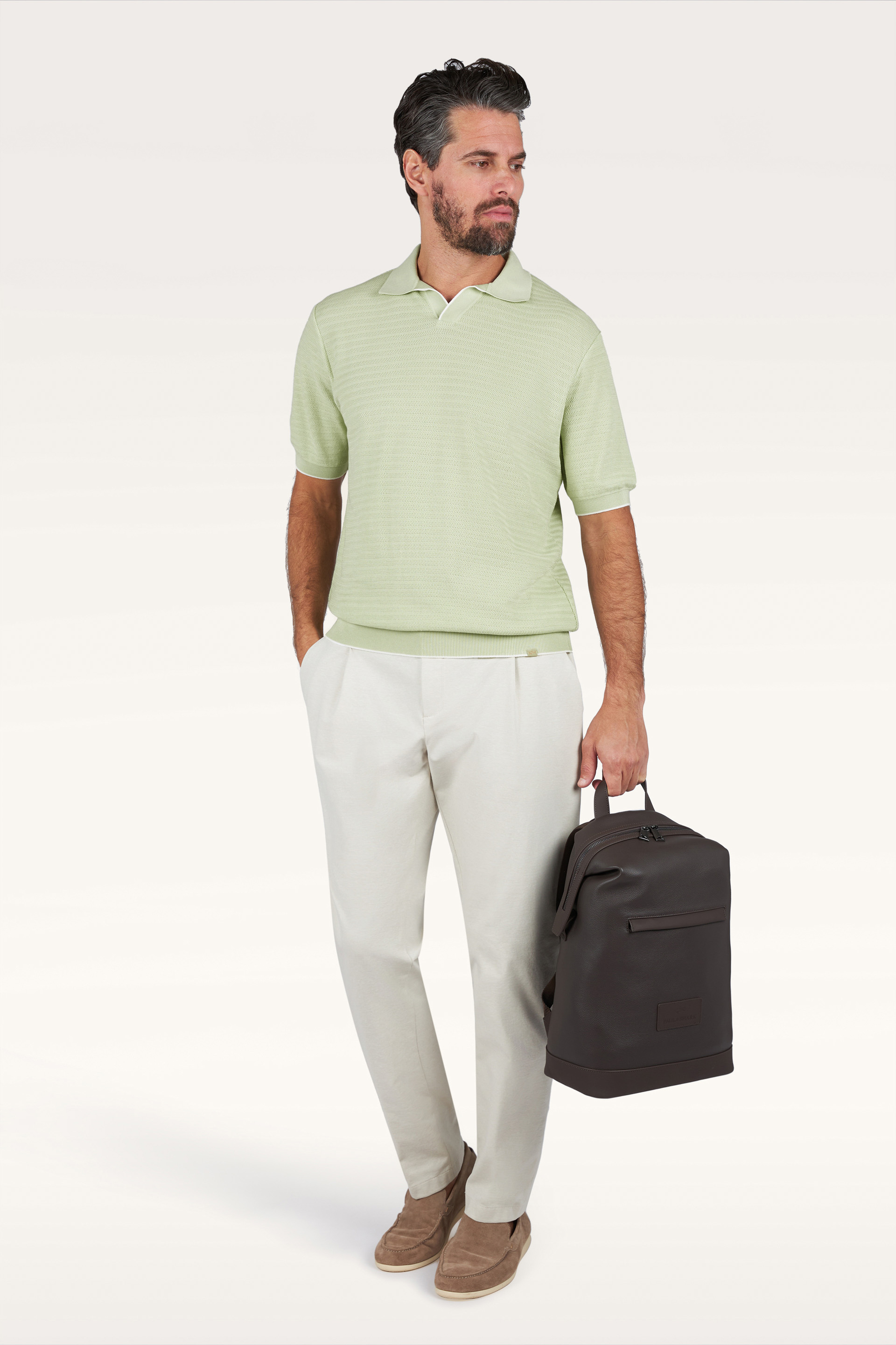 Open‑collar polo in Piuma cotton image number 2