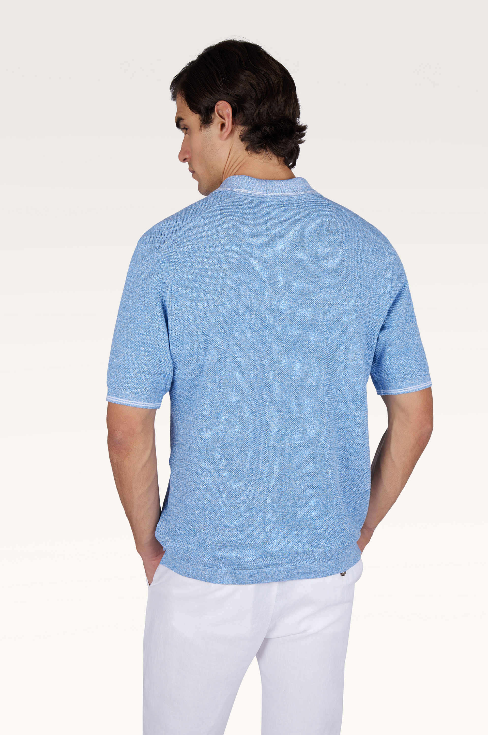 Polo &agrave; col ouvert en lin et coton Urukai image number 3