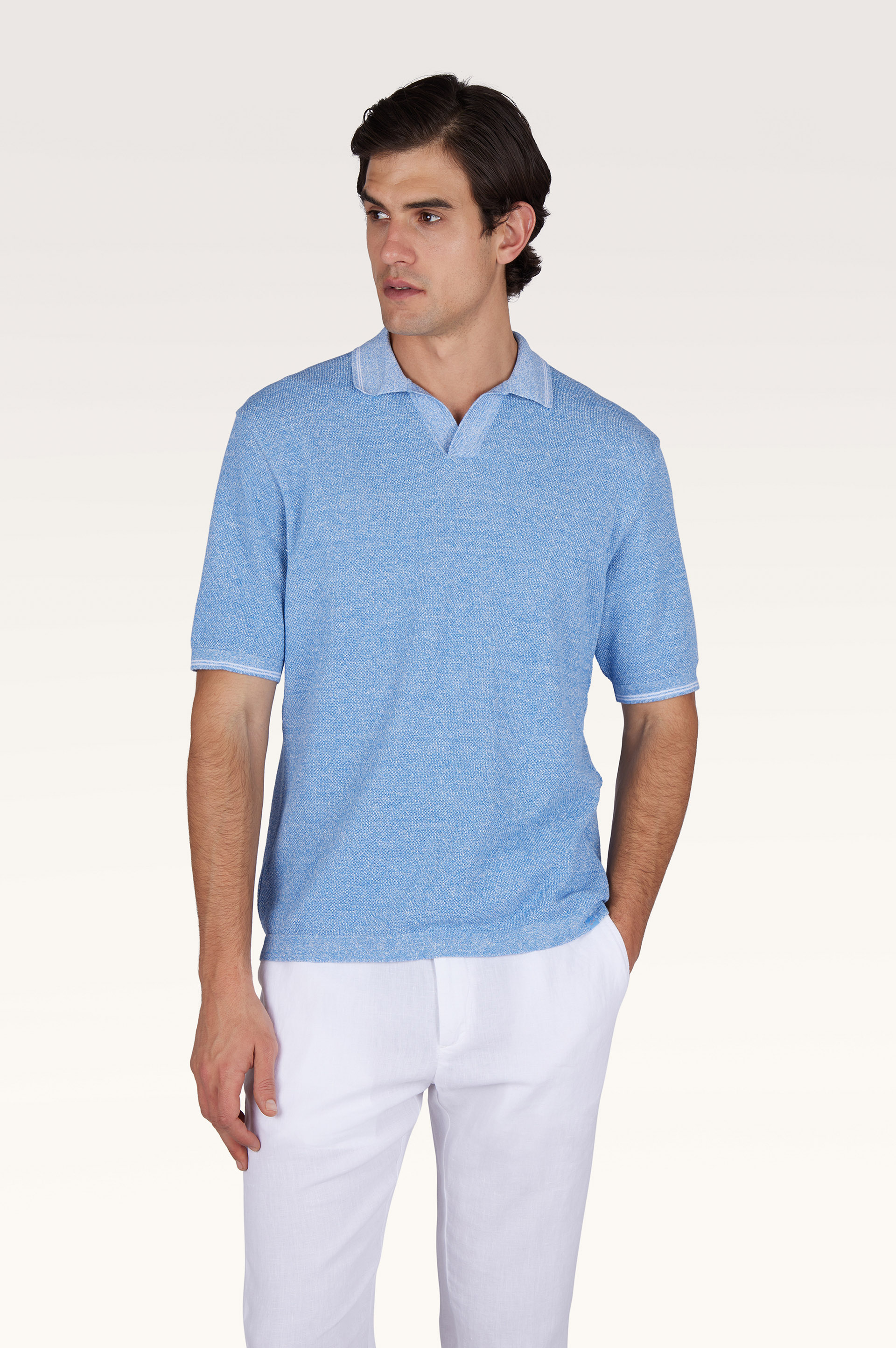 Polo &agrave; col ouvert en lin et coton Urukai image number 0