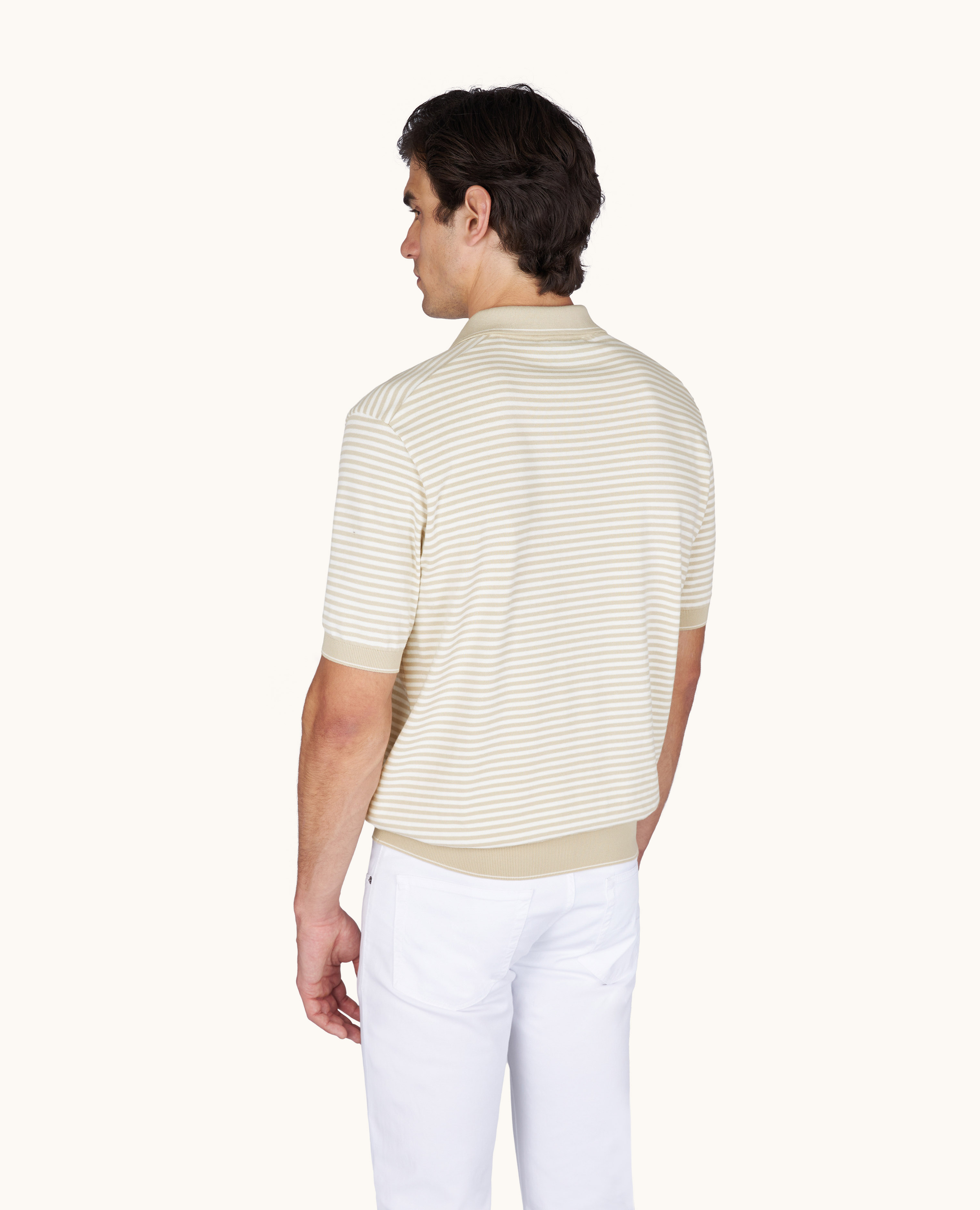 Polo mit offenem Kragen aus Fresco‑Baumwolle mit Streifenmuster image number 3