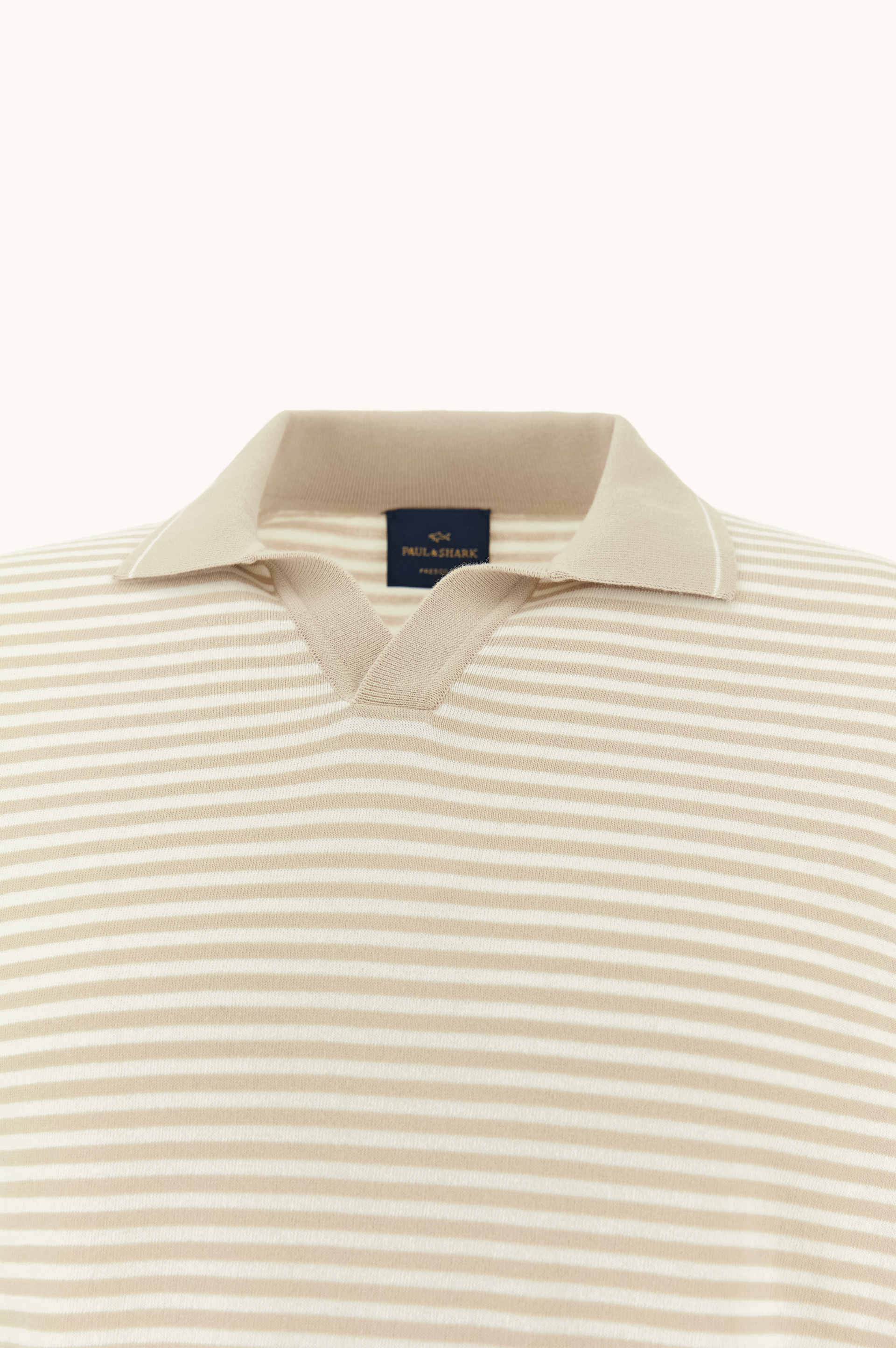 Open‑collar polo in Fresco cotton with striped pattern image number 1