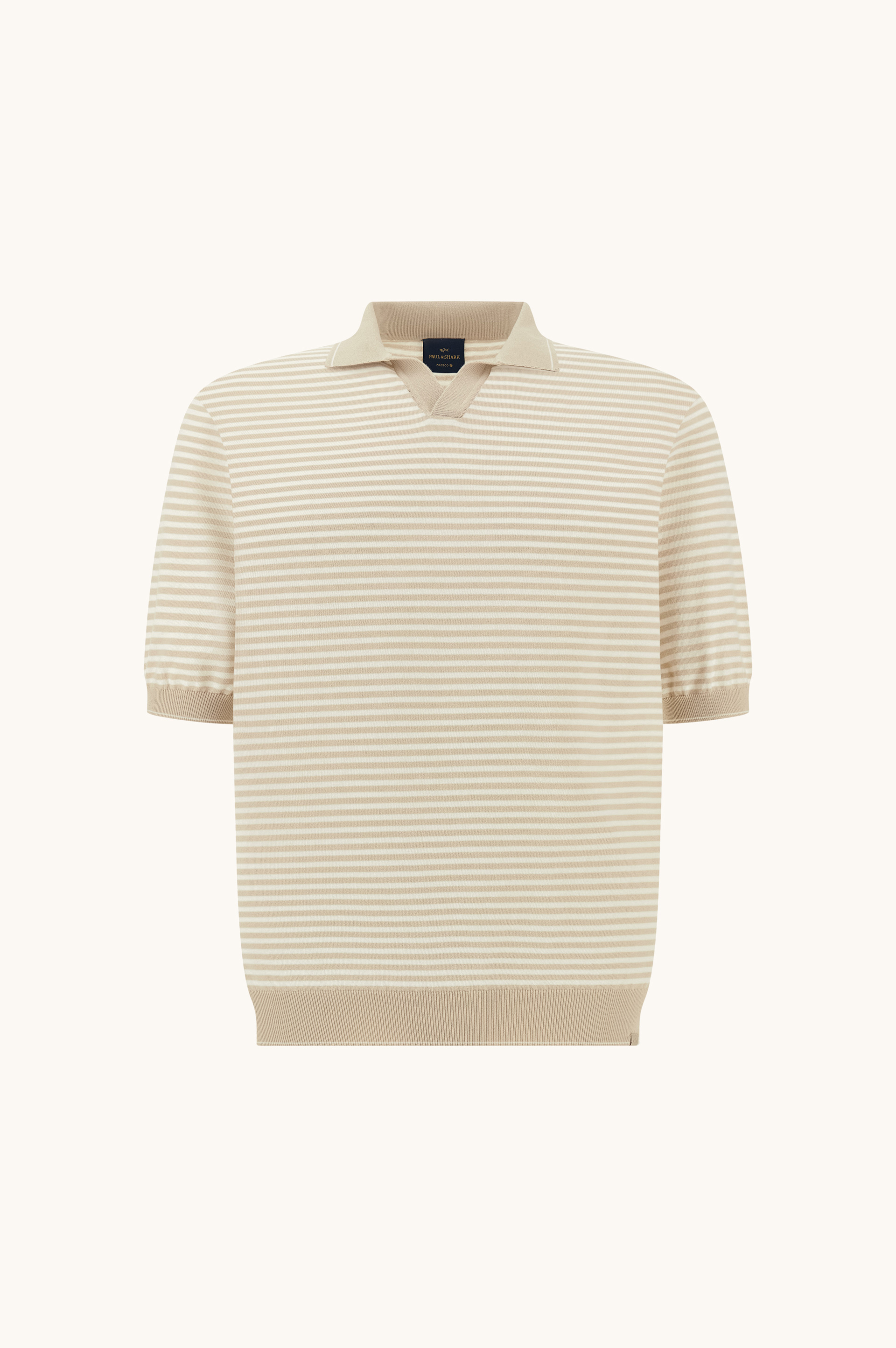 Open‑collar polo in Fresco cotton with striped pattern image number 0