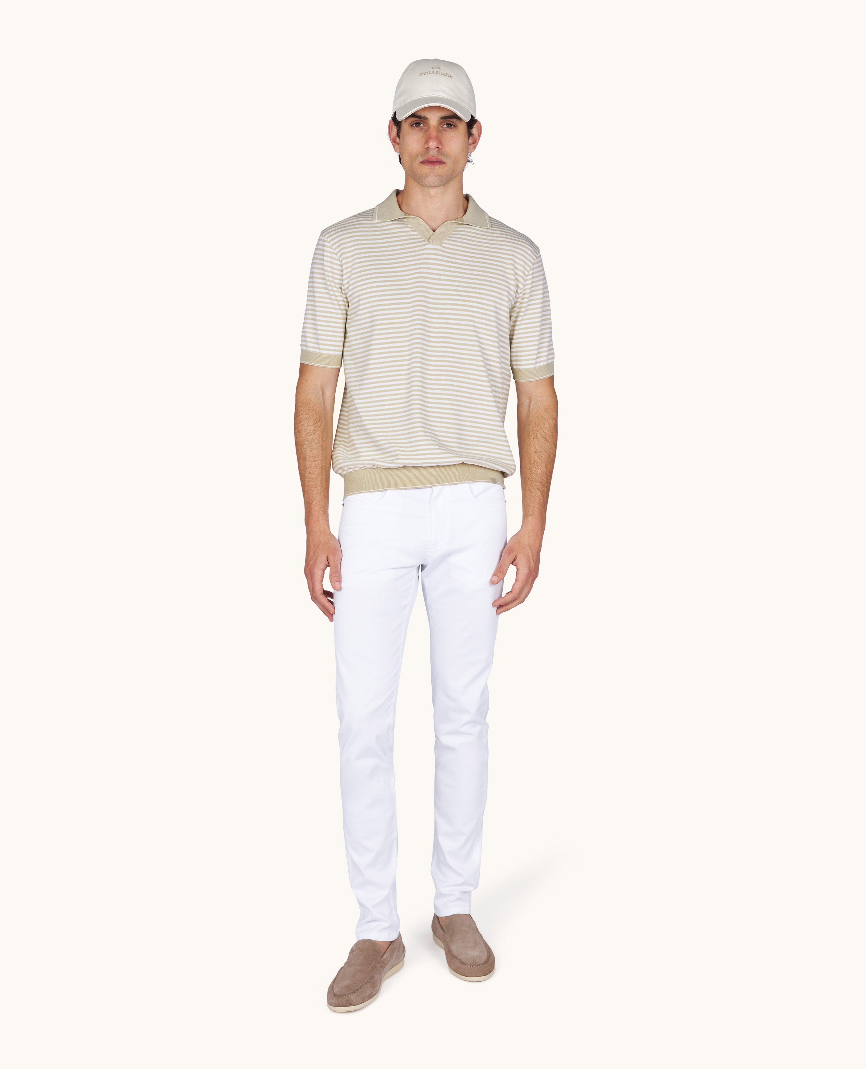 Polo mit offenem Kragen aus Fresco‑Baumwolle mit Streifenmuster image number 2