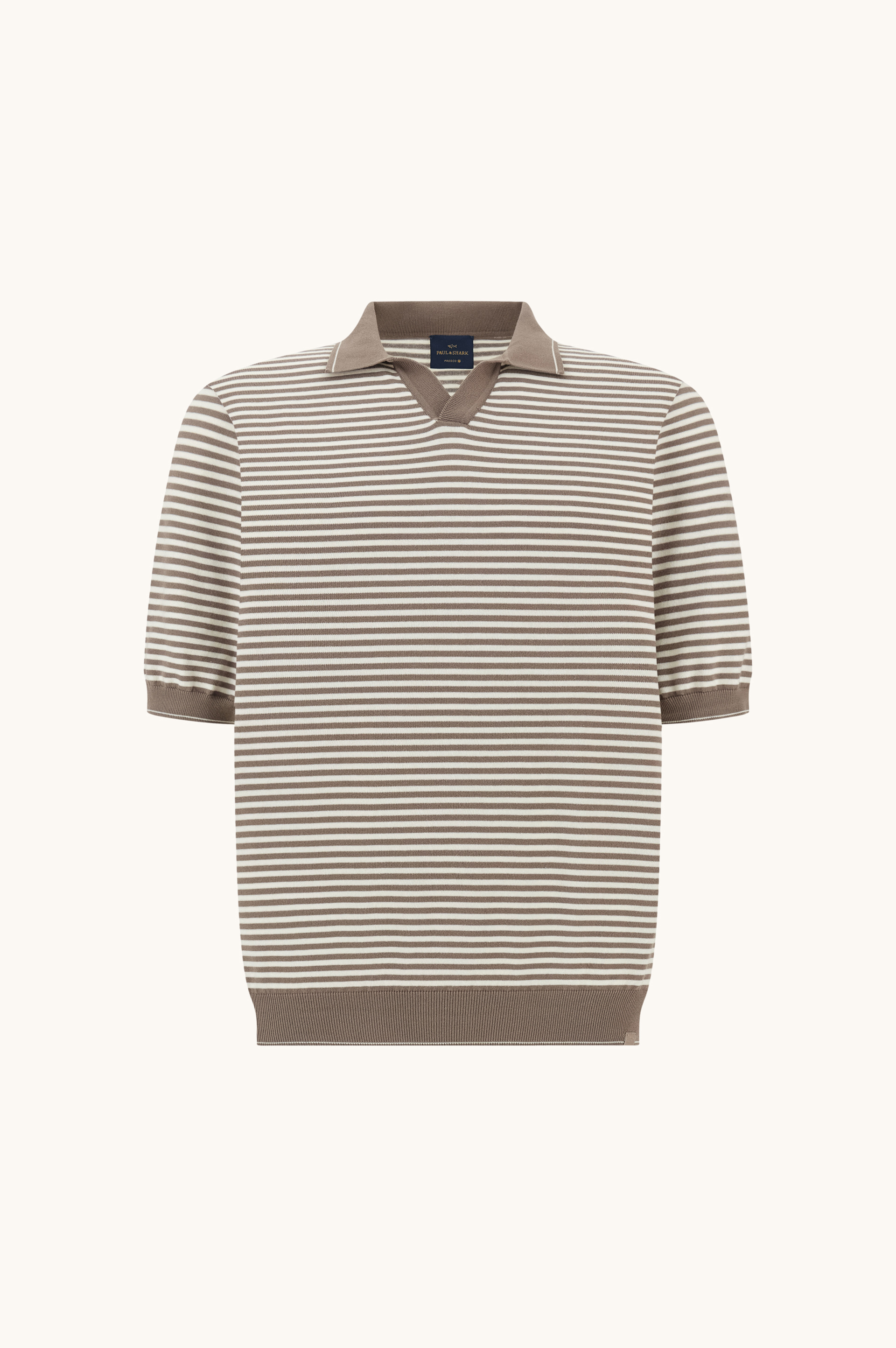 Open‑collar polo in Fresco cotton with striped pattern image number 1