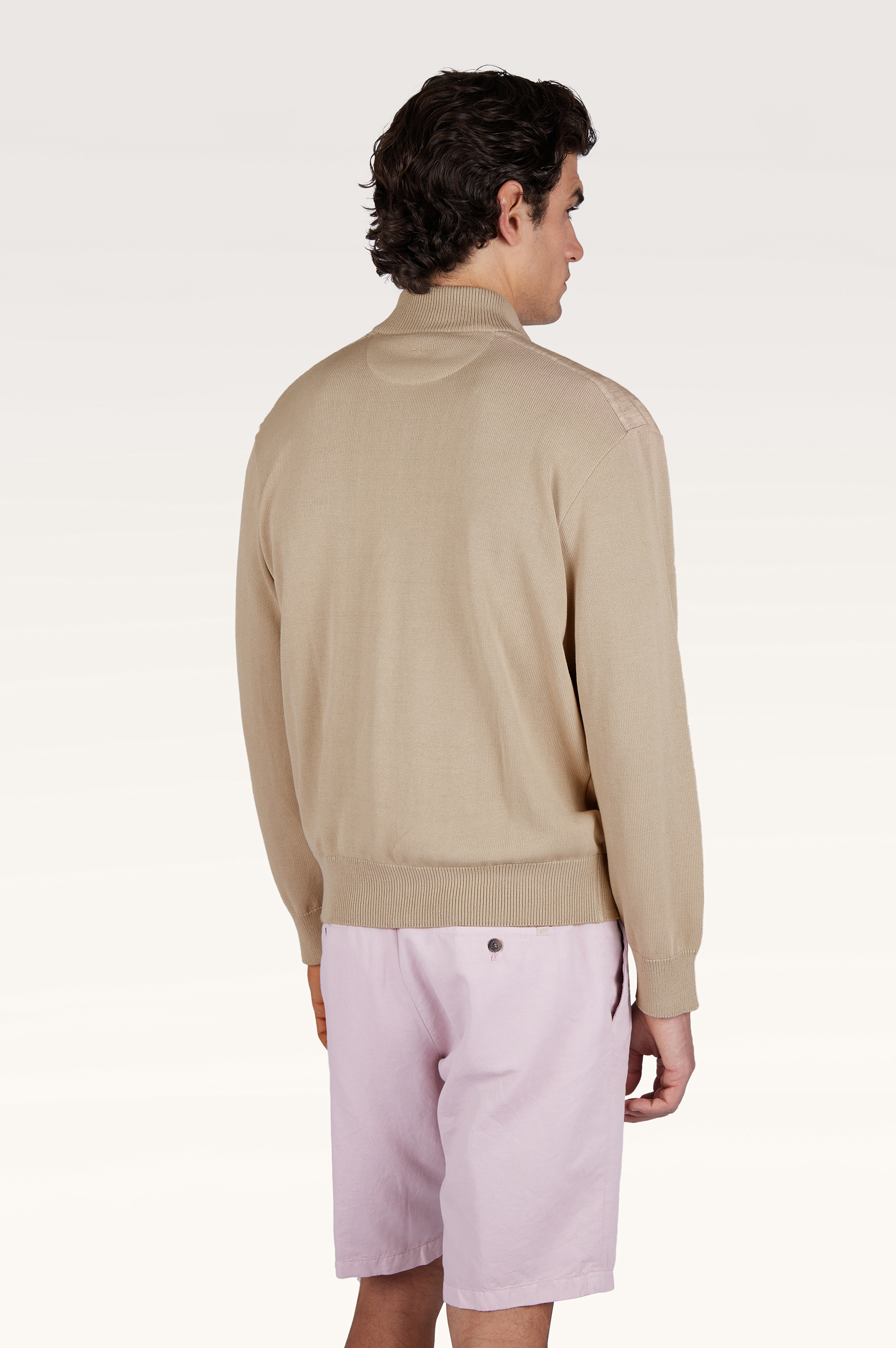 Zip‑up sweater in Fresco cotton with linen details image number 2