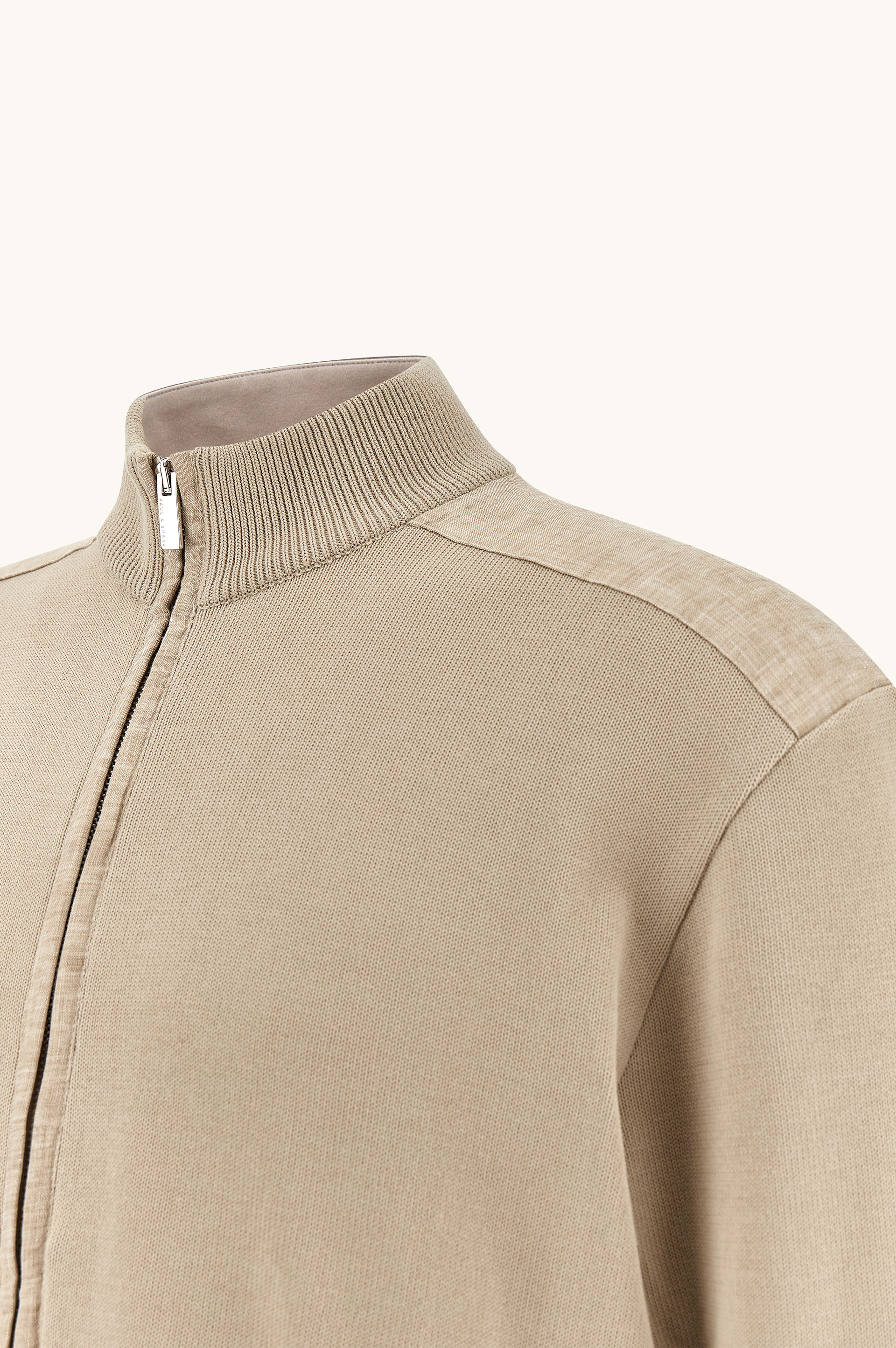 Zip‑up sweater in Fresco cotton with linen details image number 7