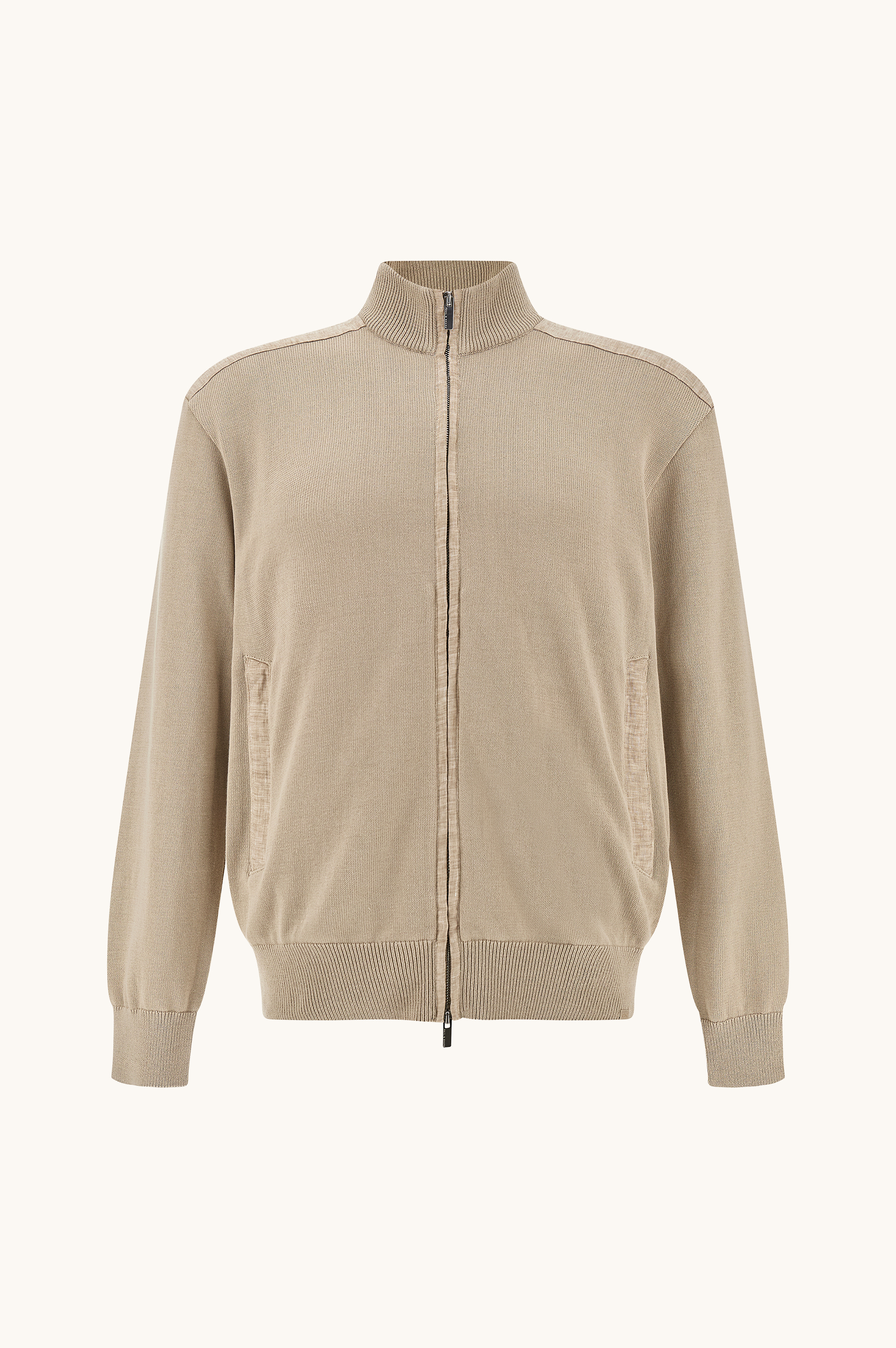 Zip‑up sweater in Fresco cotton with linen details image number 1