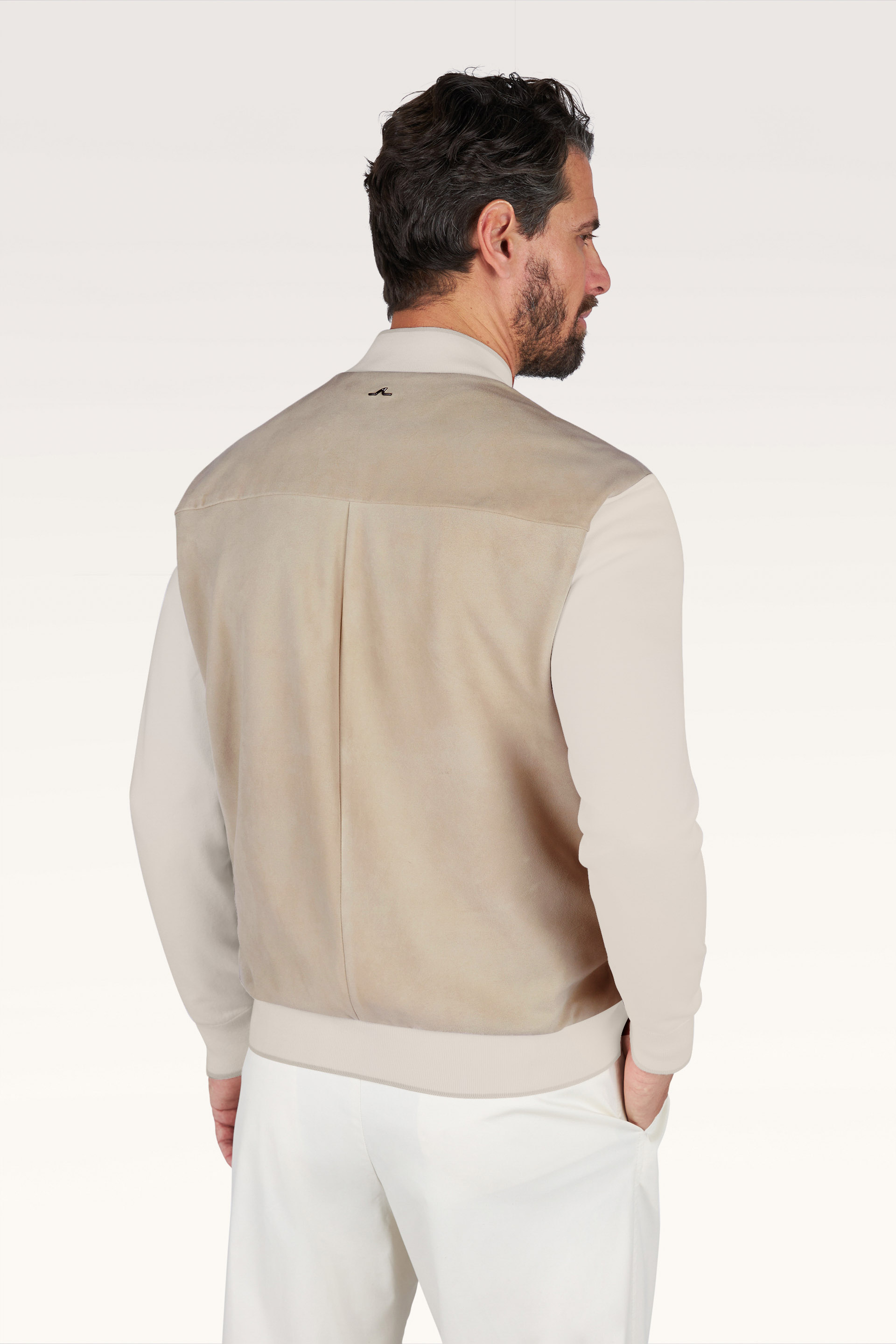 Hybrid bomber in cotton‑silk knit with Aqualeather suede image number 3