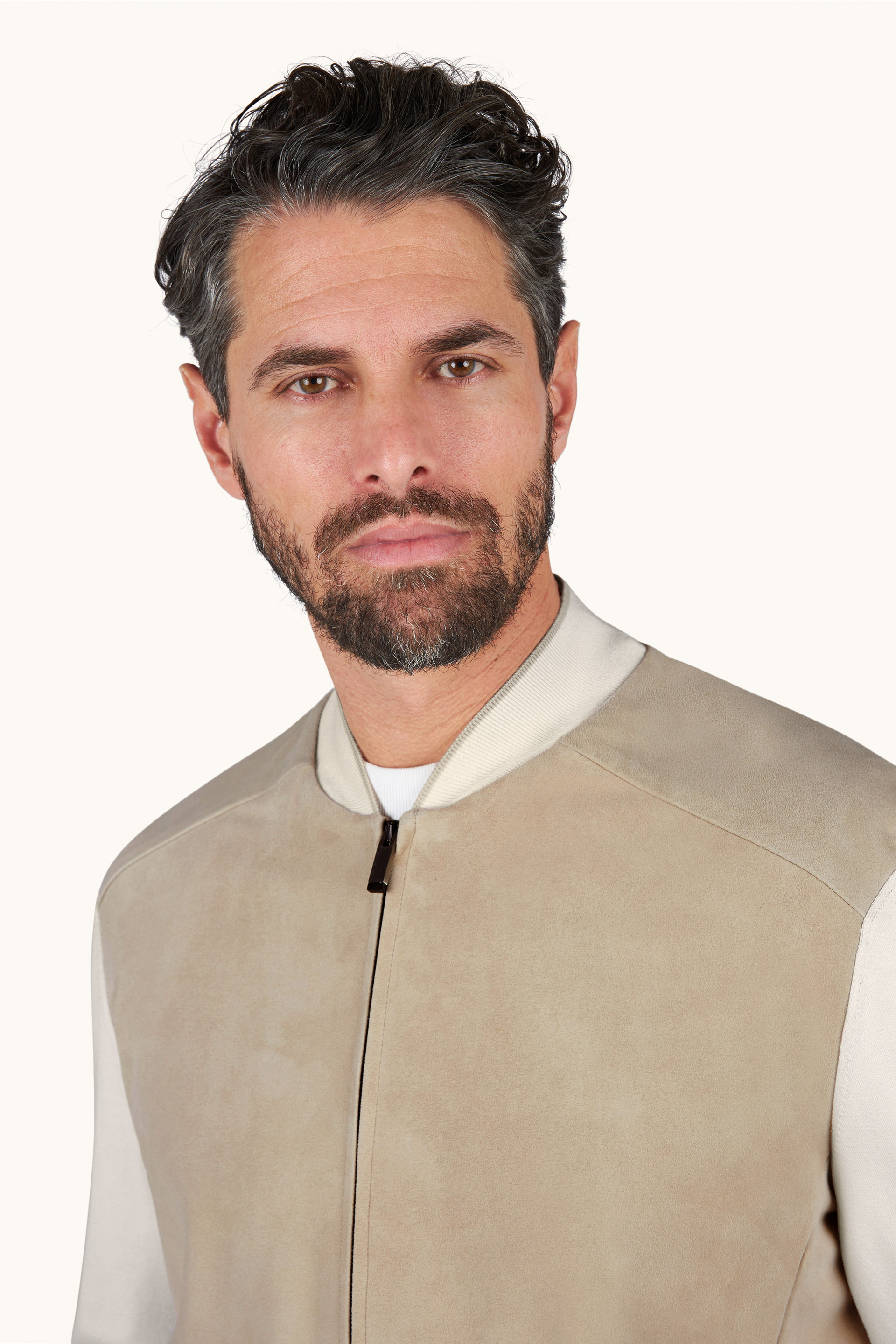 Hybrid bomber in cotton‑silk knit with Aqualeather suede image number 4