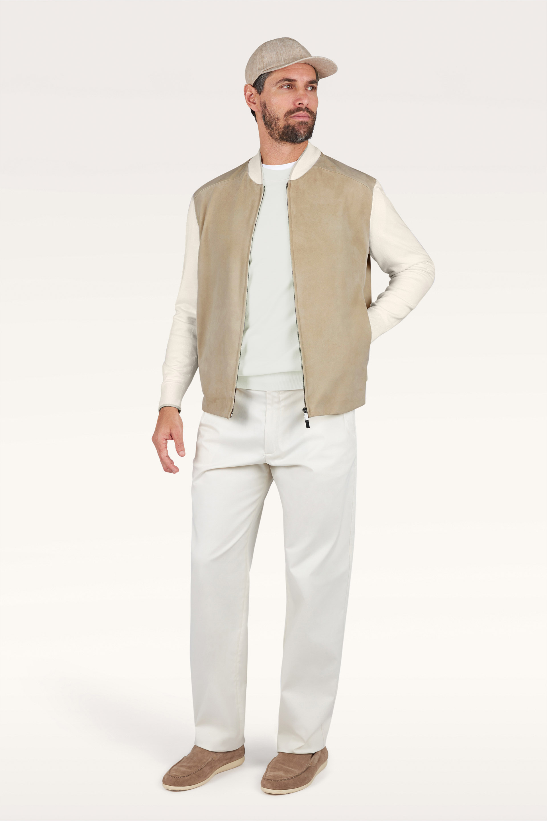 Hybrid bomber in cotton‑silk knit with Aqualeather suede image number 2