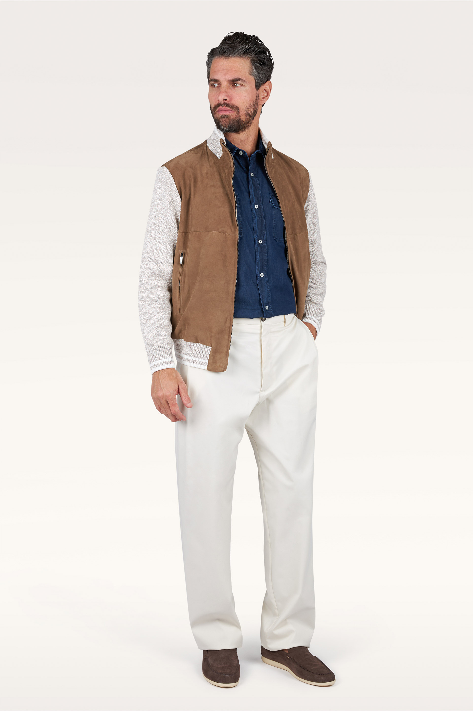 Bomber Hybrid en algod&oacute;n Piuma con ante Aqualeather image number 1